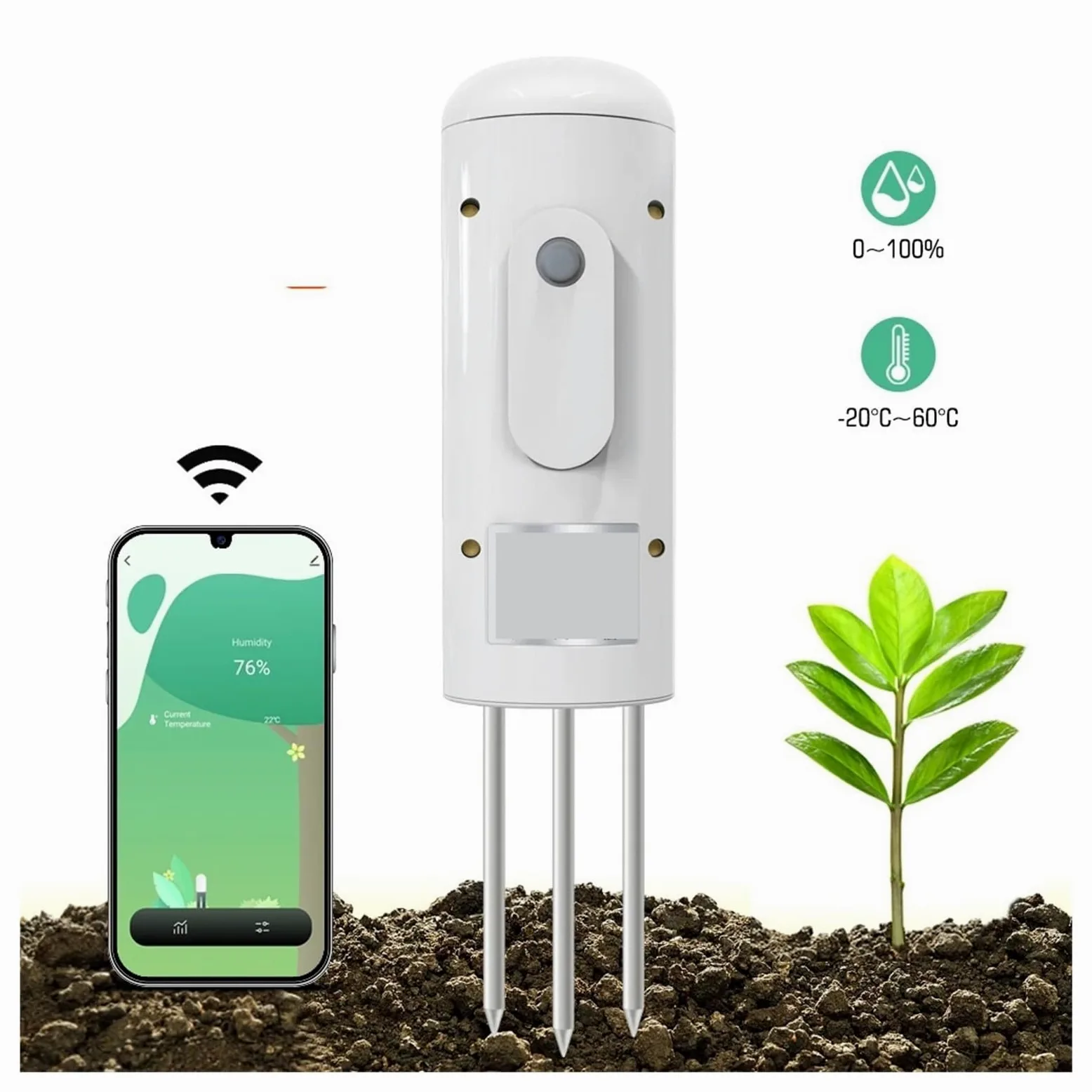 Medidor de humedad del suelo, Detector inteligente de humedad y temperatura del suelo con WiFi, sensor inalámbrico for plantas y monitor for invernaderos. Para jardinería y agricultura