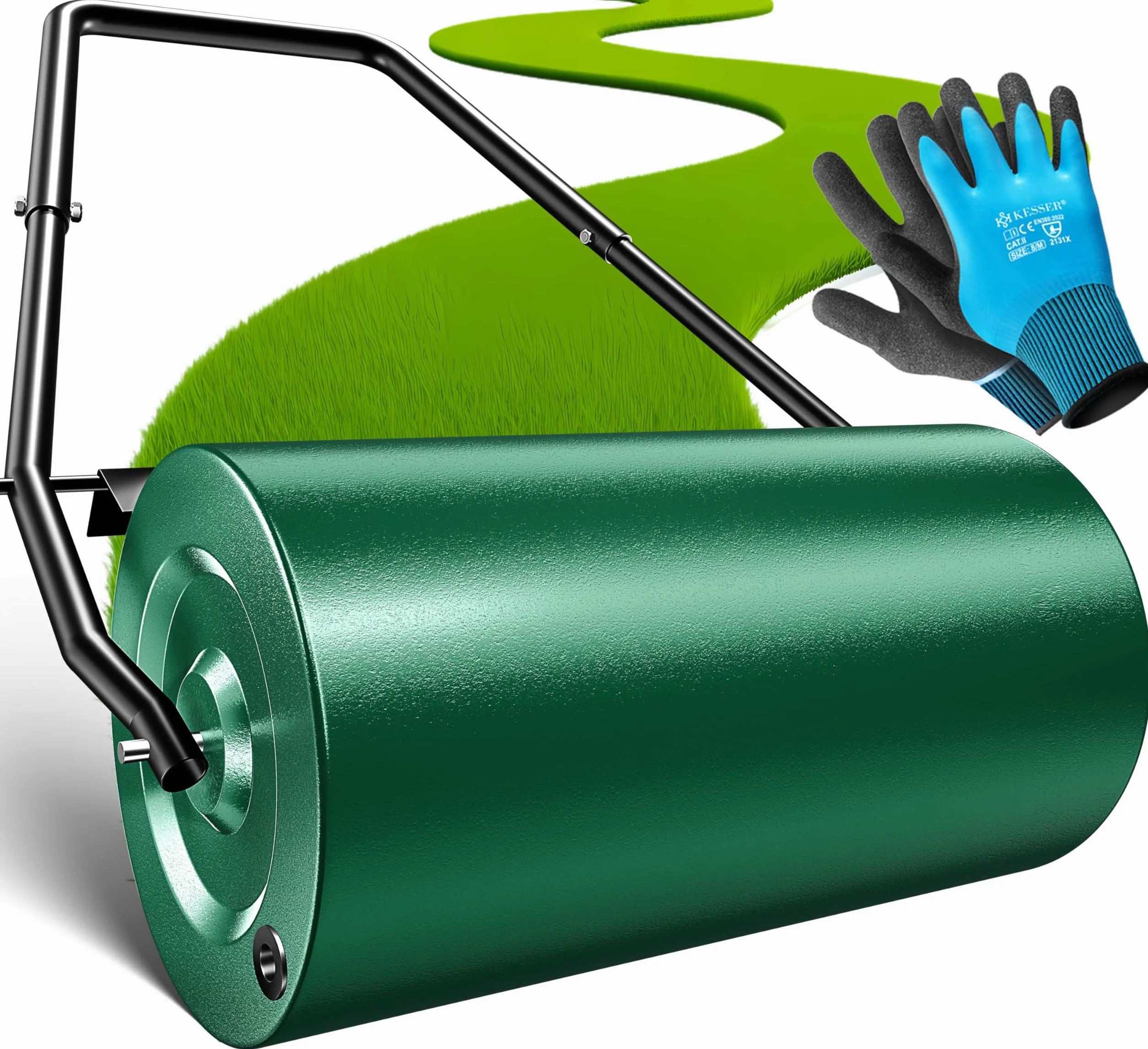 KESSER® Rodillo para césped 60 cm 48 l Volumen de llenado Metal con Deflector de Suciedad Rodillo Manual Rodillo para césped Rodillo de jardín Rodillo agrícola Rodillo rellenable 60 kg, Verde