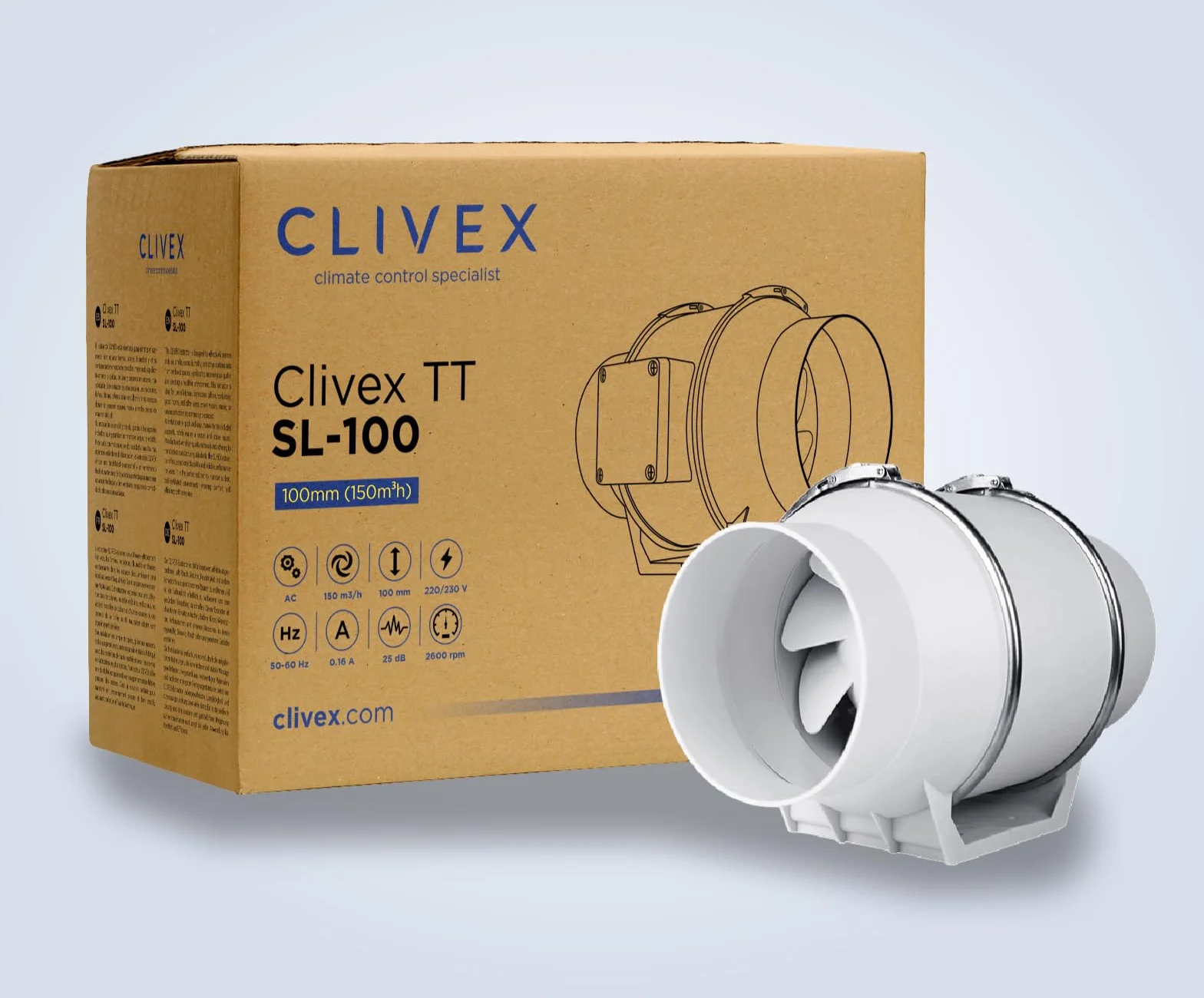 Clivex TT Extractor en línea en Diferentes tamaños. Motor eficiente (ø150mm (420m³h))