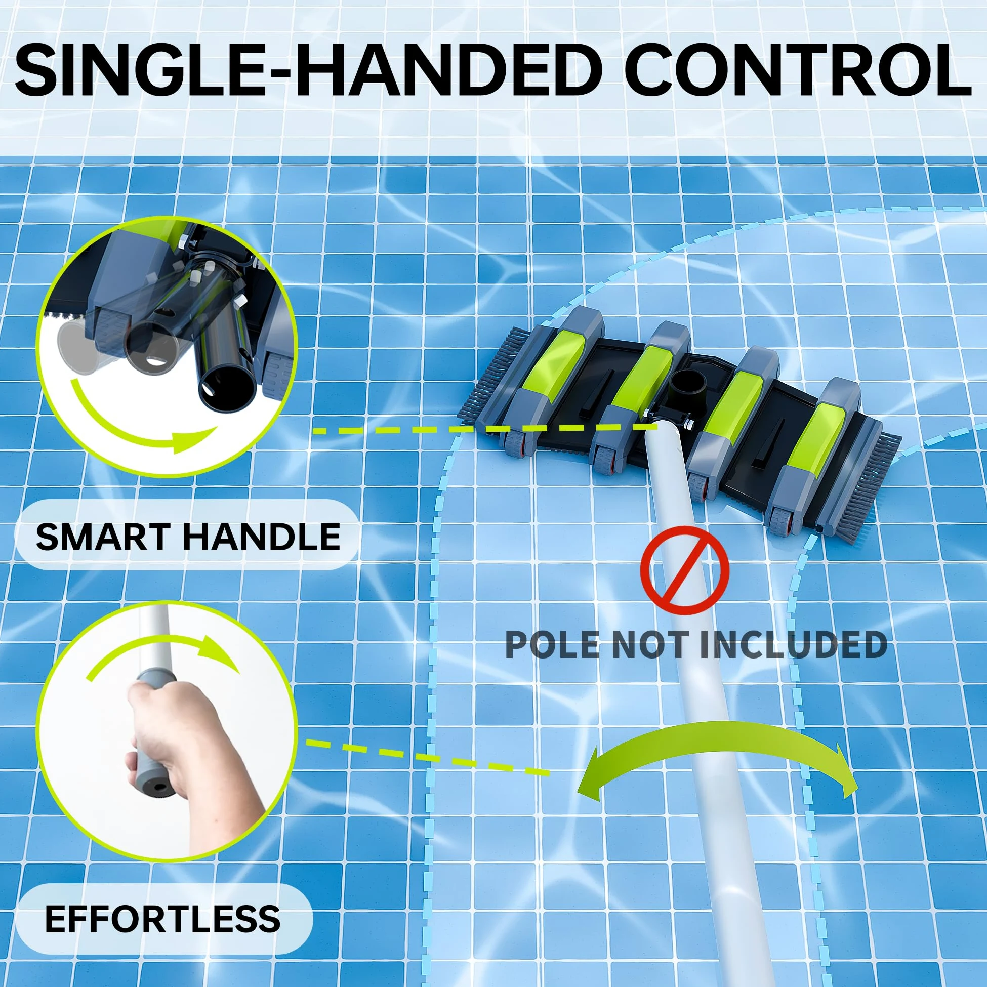 Sepetrel Cabezal de vacío de piscina resistente con ruedas y mango de aluminio, cabezal de vacío flexible con peso profesional