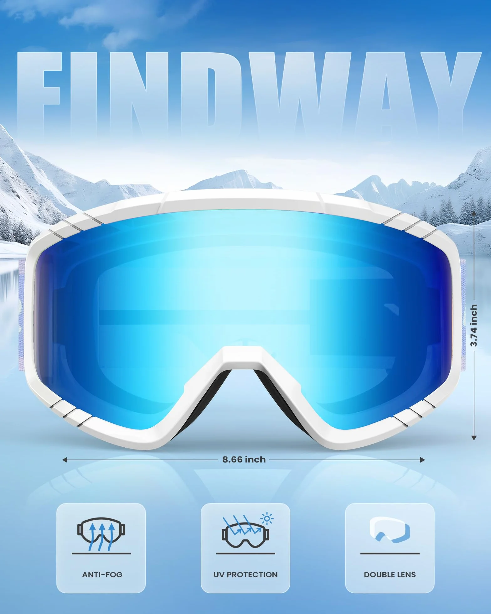 Findway Gafas de Esquí Máscara Snowboard Nieve Espejo OTG Compatible Casco