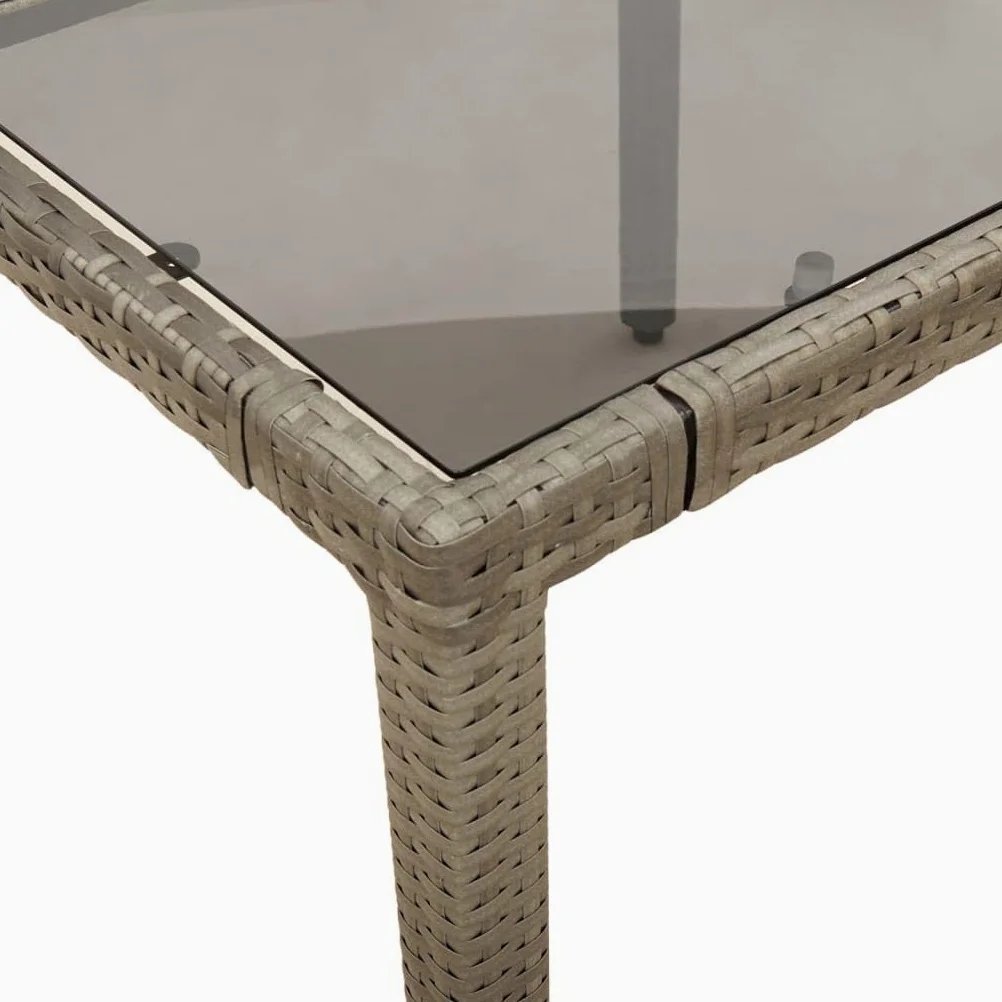 Hothingwell - Juego de mesa de jardín (9 piezas, vidrio templado, color gris | Respaldo ajustable, cojines de goma extraíbles, resina trenzada duradera, fácil mantenimiento