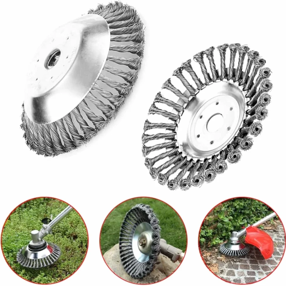 KNakasaki Cepillo Desbrozadora Profesional - Rueda de Alambre de Acero – Cabezal Recortador para Hierbas y Cultivo, Herramienta Manual Rotativa para Suelo y Jardinería