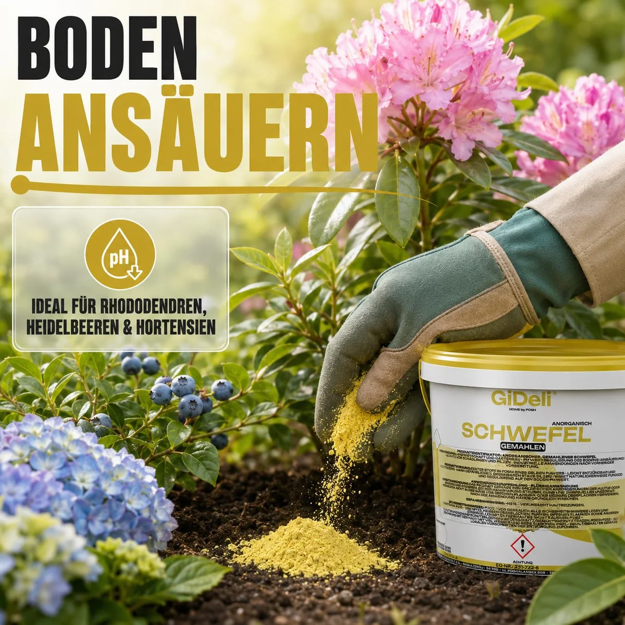 GiDeli Azufre en polvo 5 kg inorgánico 99,9% fino para la industria cosmética cuidado del suelo plantas azufre en cubo