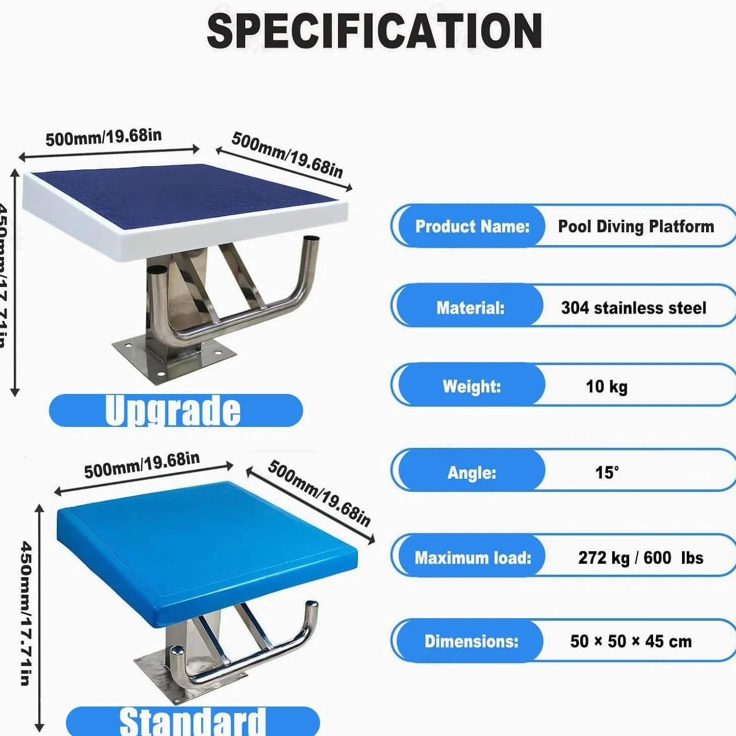 Plataforma de buceo de acero inoxidable, tabla de buceo de competición de entrenamiento, plataforma de buceo profesional en piscina, fácil de montar, carga de 550 libras
