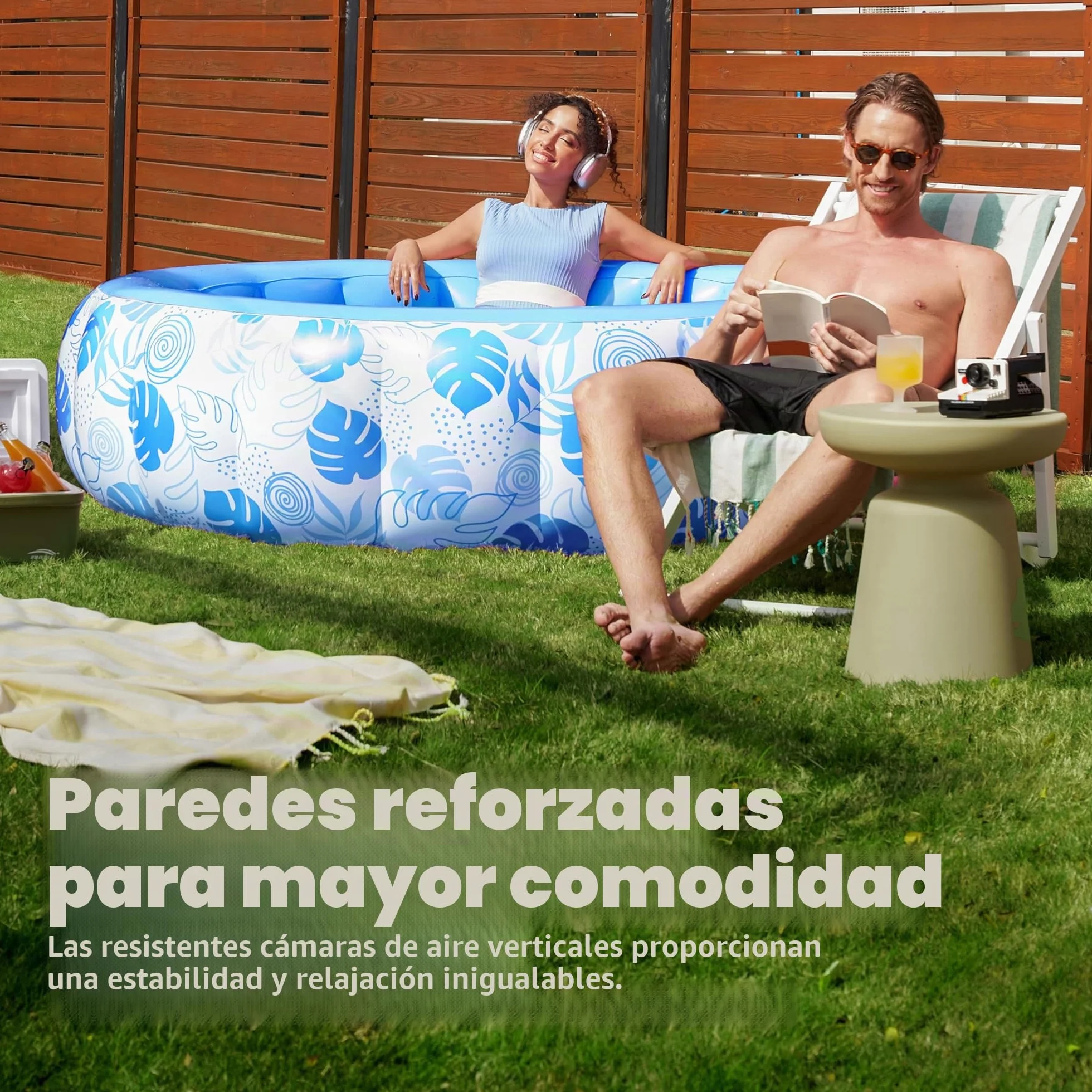 SLOOSH Piscina hinchable de 5,5 x 20 pulgadas (167,6 x 50,8 cm), piscina familiar inflable con respaldo cómodo, ideal para fiestas acuáticas de verano en el jardín, en el césped, color azul