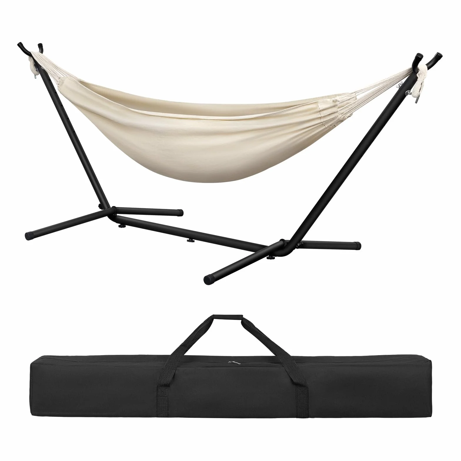 Laneetal Hamaca Jardín Tumbonas, Hamaca para 2 Personas con Soporte Metálico, Capacidad 250 kg, con Bolsa de Transporte, para Terraza, Jardín y Piscina, 280x106x100 cm (Beige, 280x106x100 cm)