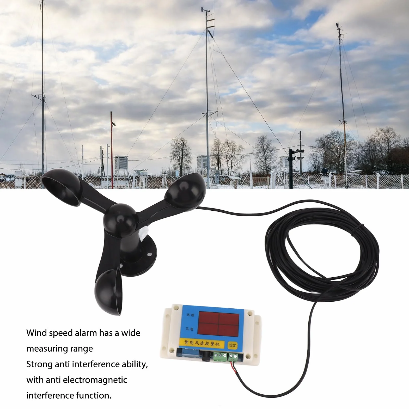 Medidor de Velocidad del Viento, Anemómetro de Grúa Torre de 3 Aspas de Ventilador, Dispositivo de Alarma de Velocidad del Viento USB de 5 V de Alta Precisión con Función de