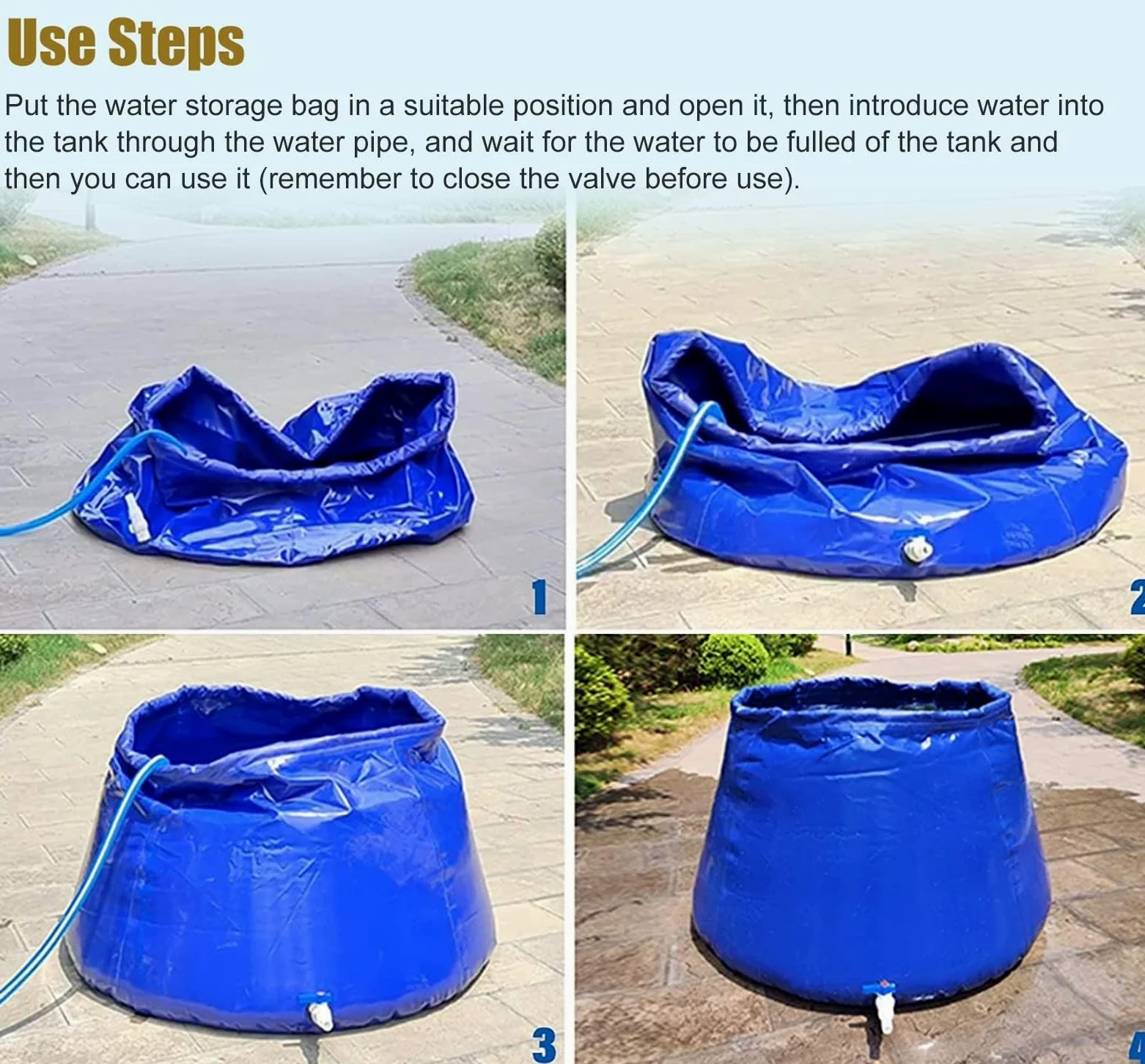 Bolsa de almacenamiento de agua de emergencia, bolsa de transferencia de agua plegable de gran capacidad con grifo, sistema de recogida de agua de lluvia, depósito de agua al aire libre