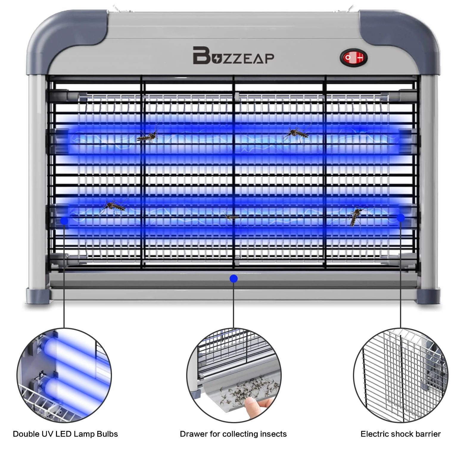 Lámpara Antimosquitos Eléctrica para Interior 20W, Mata Mosquitos y Moscas, Trampa para Insectos Voladores para Dormitorio, Cocina y Oficina, 2 Tubos UV Reemplazables