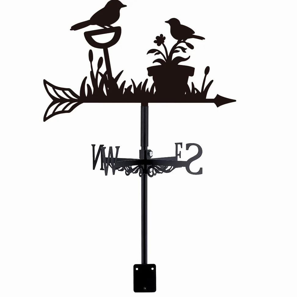 SUPERDANT Veleta para pájaros, maceta, para techo, color negro, para cobertizos, indicador de dirección del viento de metal para decoración de jardín de granja