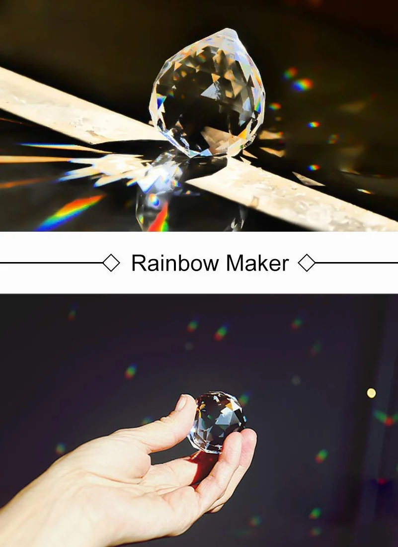 MerryNine Paquete de 2 prismas de bola de cristal, atrapasueños de arco iris, prismas de cristales colgantes para ventanas, para Feng Shui, para regalo (transparente) (50 mm)