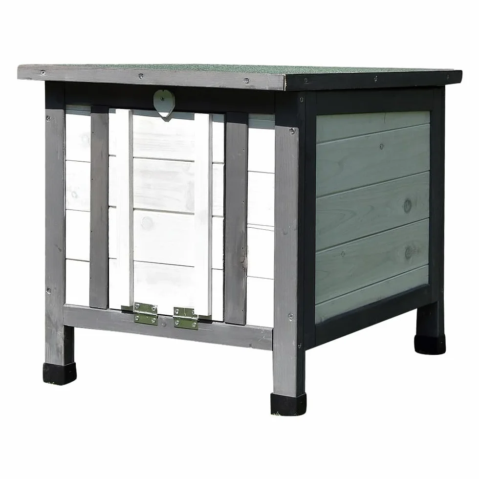Melko Casa de erizo resistente al invierno con suelo y techo resistente a la intemperie para erizos con tapa plegable, 50 x 45 x 43 cm, cabaña para erizos, color gris y blanco
