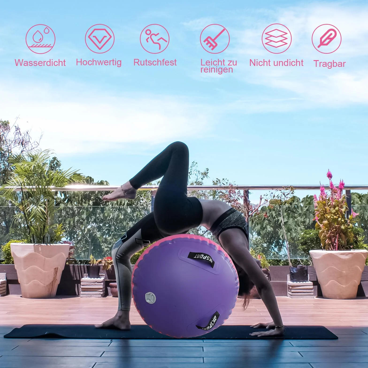 AKSPORT Inflatable Air Roller Yoga Barrel with Air Pump for Gymnastics Tumbling
