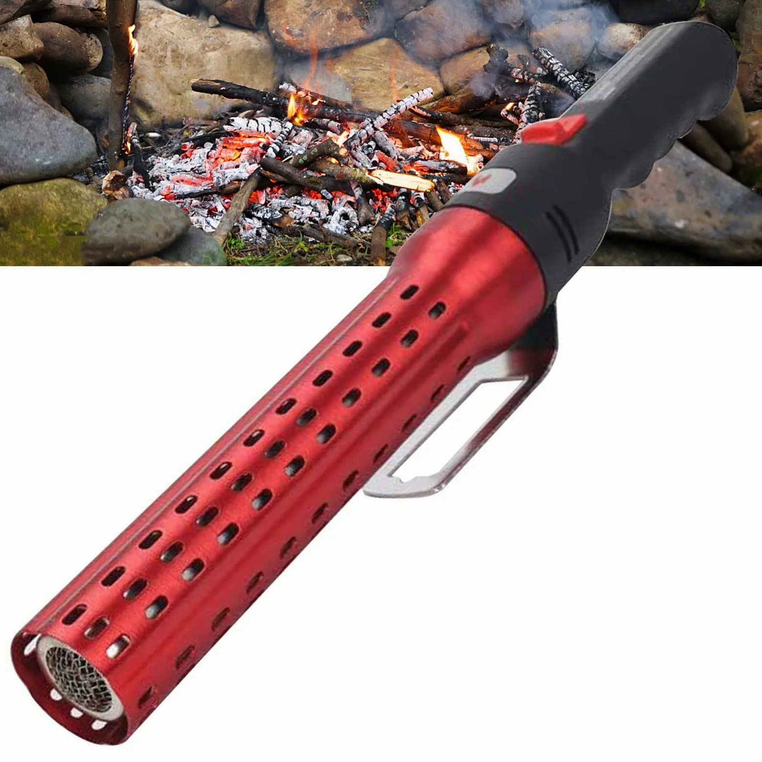 Encendedor Barbacoa, Encendedor Barbacoas de Carbon Electrico para Chimenea Cámping BBQ Horno para Pizzas, Enciende Rápidamente en 60s, 2000W, Máximo: 650 ℃ (Color:Red)