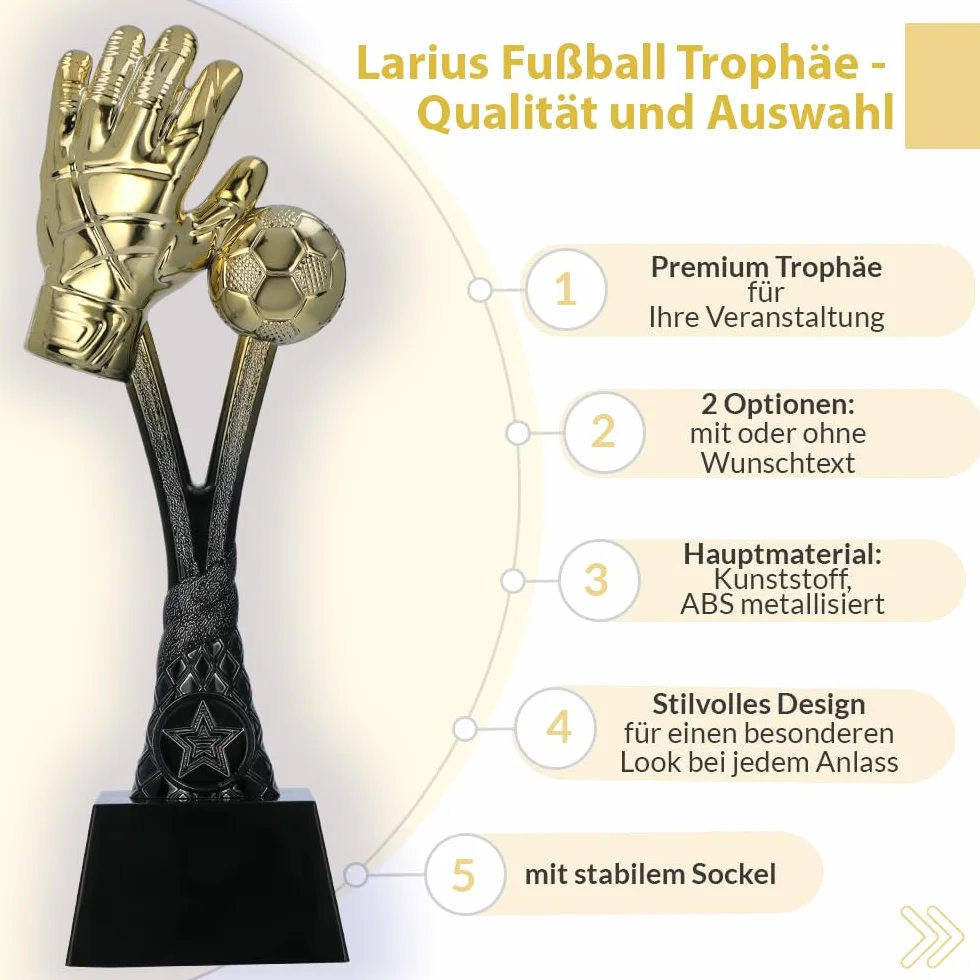 Larius Copa de fútbol trofeo dorado 26 cm 320 g con/sin grabado