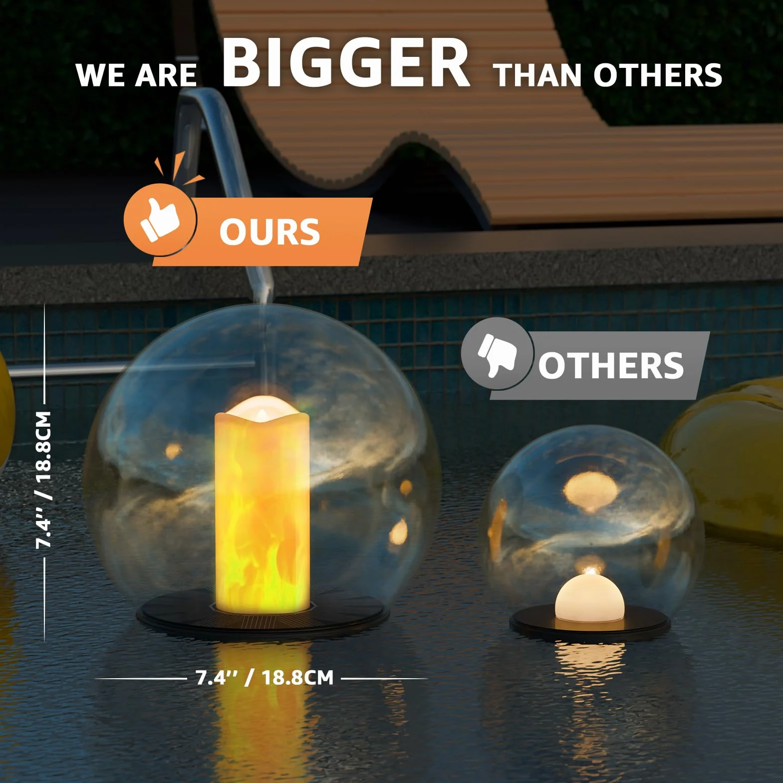Luces solares flotantes para piscina, con energía solar, velas flotantes, luces de llama parpadeante, para exteriores, impermeables, IP66, para estanque, jardín, fiesta, piscina, decoración, paquete