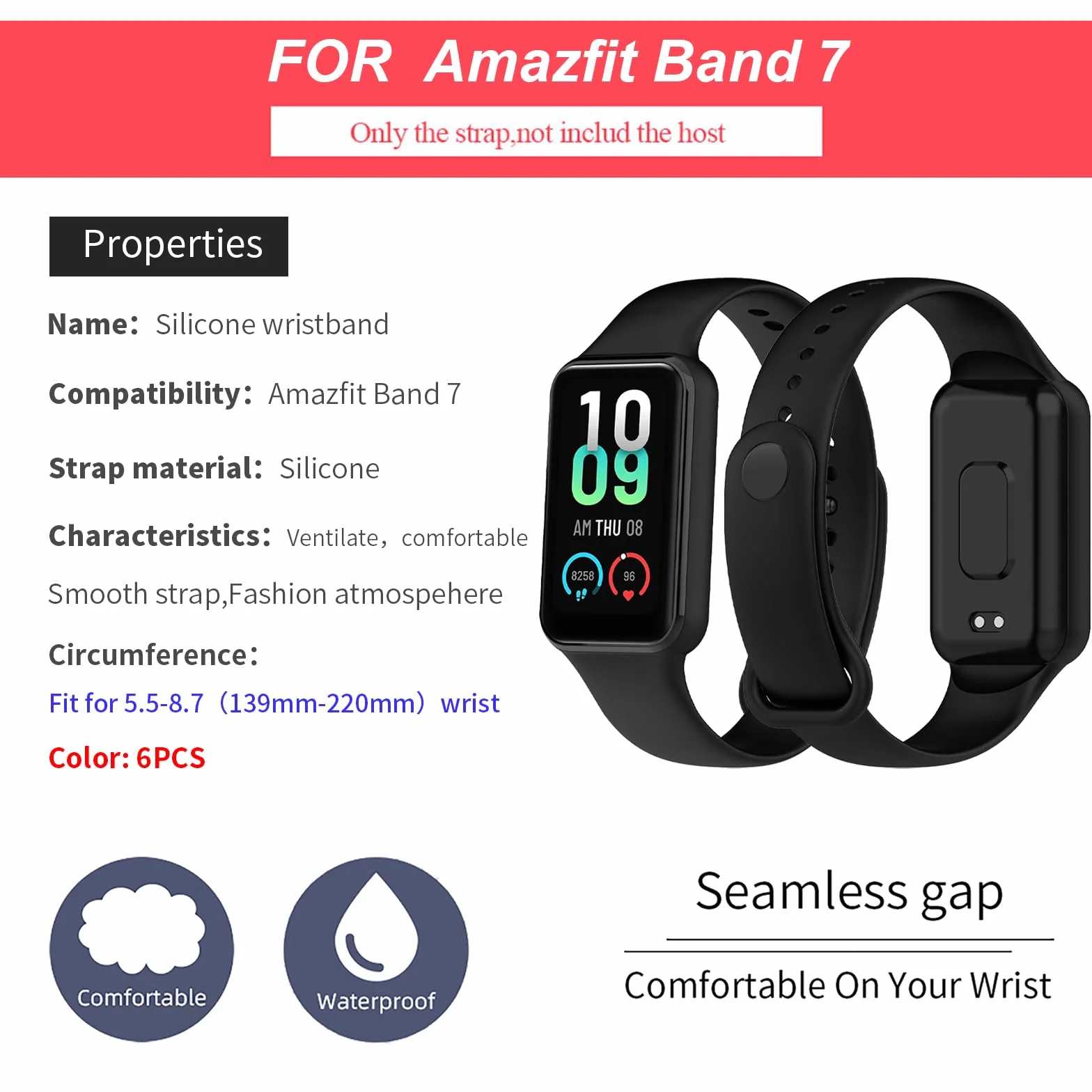 Amazfit Band 7 Correa Compatible, Pulsera Silicona Recambio Coloridos 6PCS