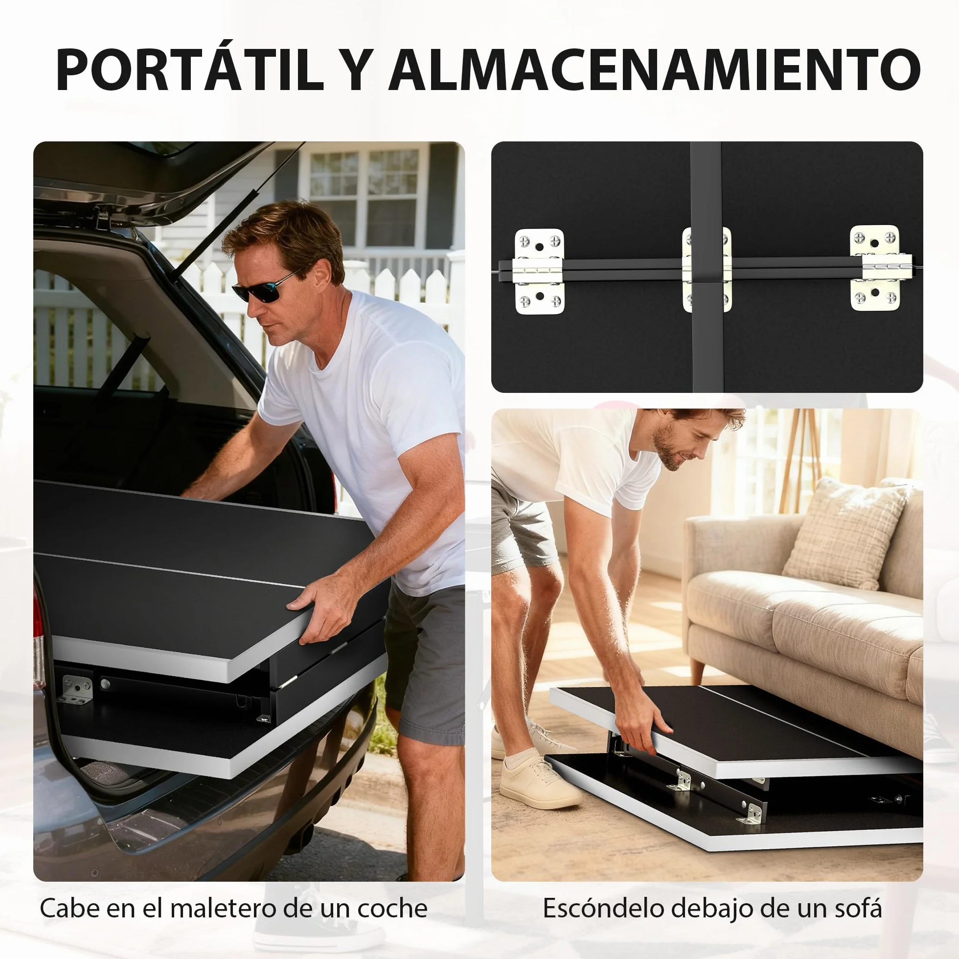 SPORTNOW Mini Mesa de Ping Pong Plegable 152x76x70 cm, Exterior con Red, 2 Raquetas y 3 Pelotas, Negro