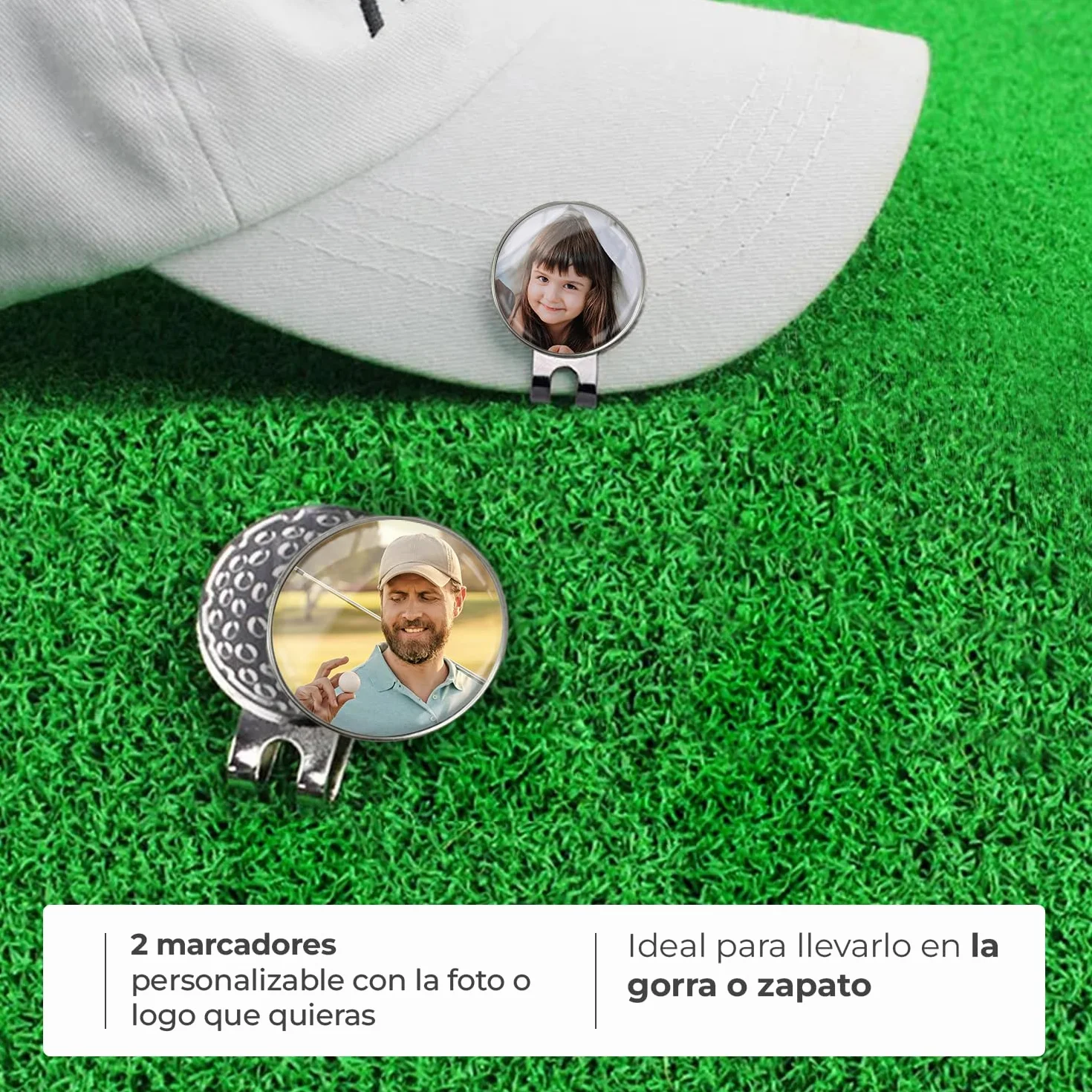 Marcador Bolas de Golf Personalizado con Clip Gorra Magnético, Diámetro 2,5 cm, Caja Regalo