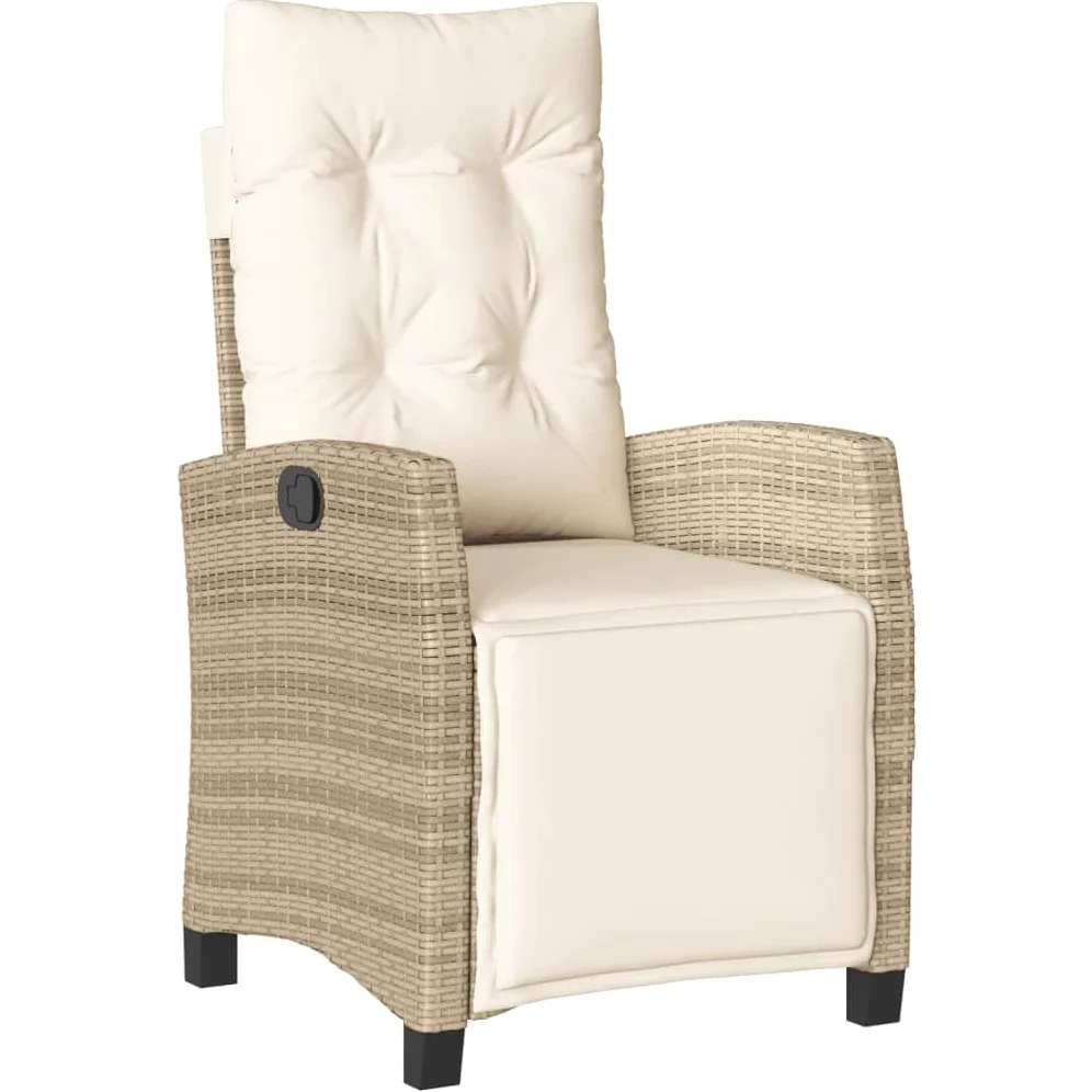 vidaXL Sillón Reclinable de Jardín con Reposapiés, Silla con Respaldo, Asiento Exterior, Sillón Descanso para Terraza Patio, Ratán PE Beige