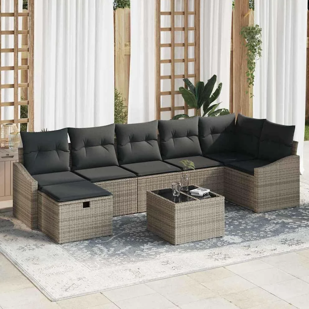 Juego de Sofá Seccional Modular para Jardín, Exterior y Terraza con Tejido de Poliratán Impermeable y Diseño Ergonómico, Fácil Ensamblaje para Patio