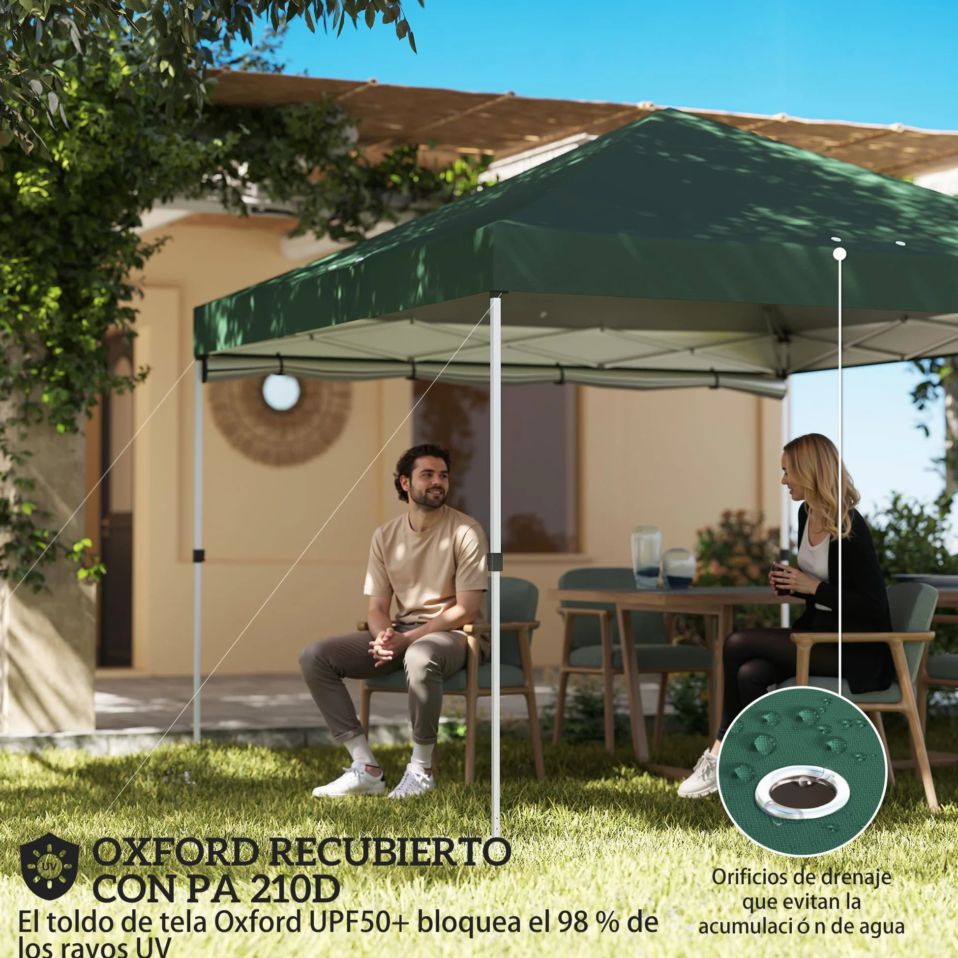 Outsunny Carpa Plegable 3x3 m Pop-up Cenador de Jardín con Protección UPF50+ y Pared Lateral