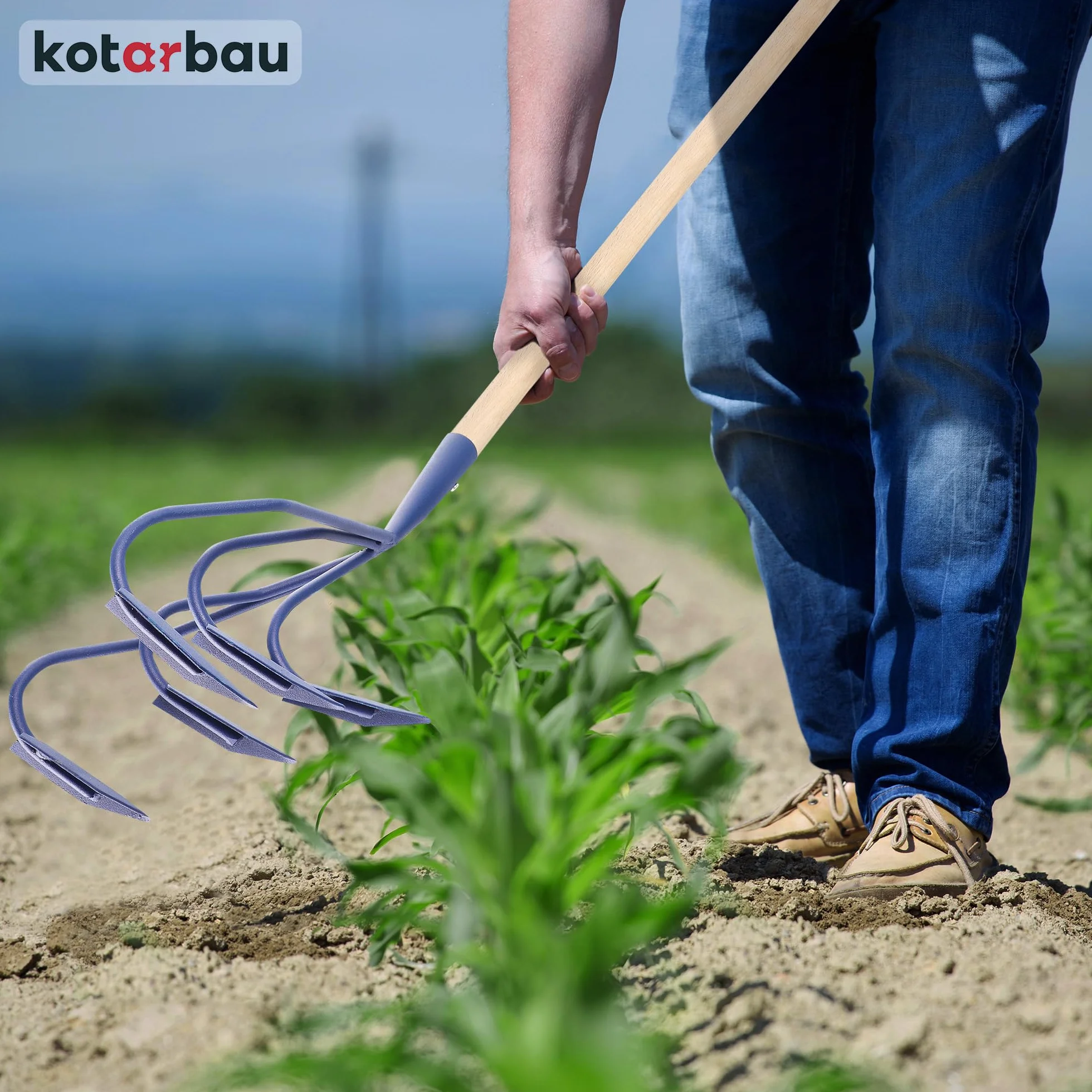 KOTARBAU® Cultivador para jardín 175 cm, Aireador manual 5 dientes curvos, Mango de madera, Herramienta de jardinería para mullir y airear la tierra, Garra de jardín para aflojar la tierra, Extirpador