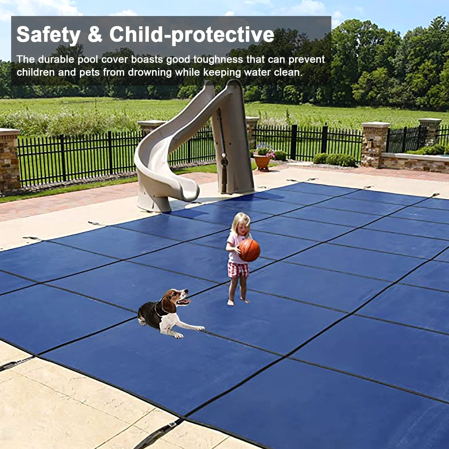 Cobertor Solar para Piscinas Cubiertas de invierno para piscina de alta resistencia azul, cubierta segura de red de hojas duradera para patio trasero al aire libre, alfombrilla de marco rectangular,
