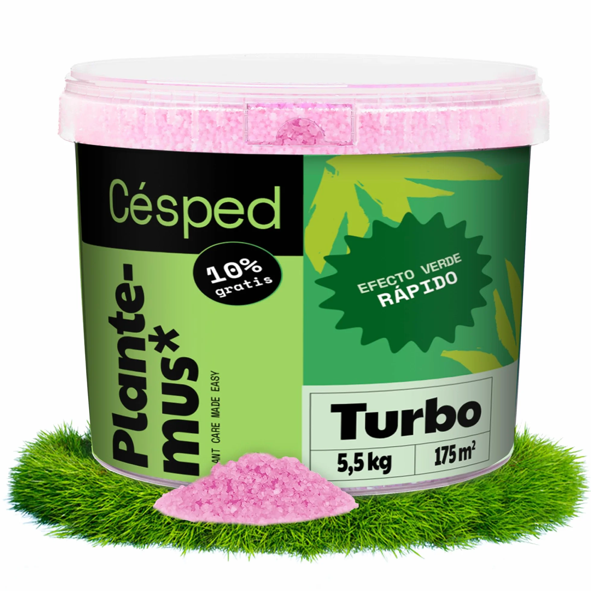 PLANTEMUS Abono Césped Efecto Verde Turbo para 175 m² Microcristales Ultrasolubles | Verde Intenso 7-9 Días | Fertilizante Nitrogenado - Tecnología Alemana 5.5 KG