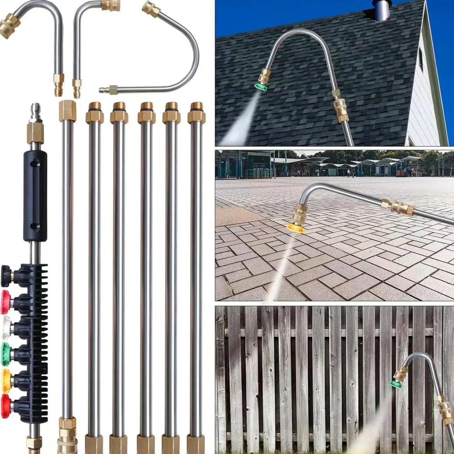 Extensión De Varilla De Hidrolimpiadora Kit de poste telescópico para | Varilla telescópica para hidrolavadora para Patio Terraza Jardín Calzada Valla Techo