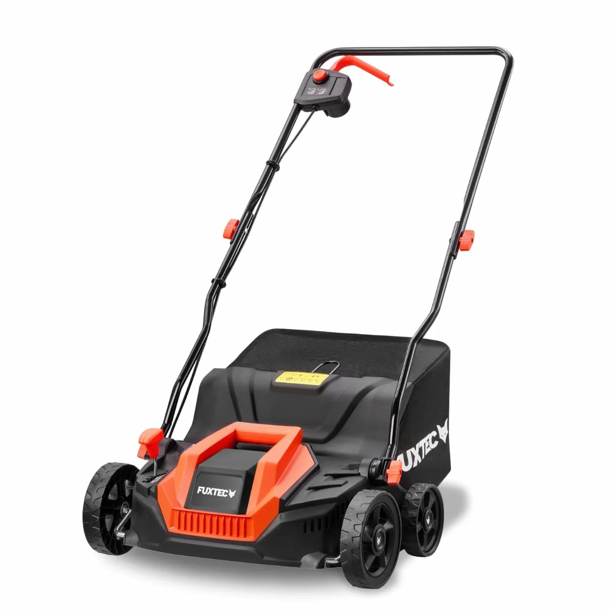 FUXTEC Escarificador Eléctrico FX-EV320ECO, aireador de césped con 1300 W de Potencia, Ancho de Trabajo de 32 cm y ajustes de Profundidad de -12 a +10 mm, Saco recogedor de 40 L