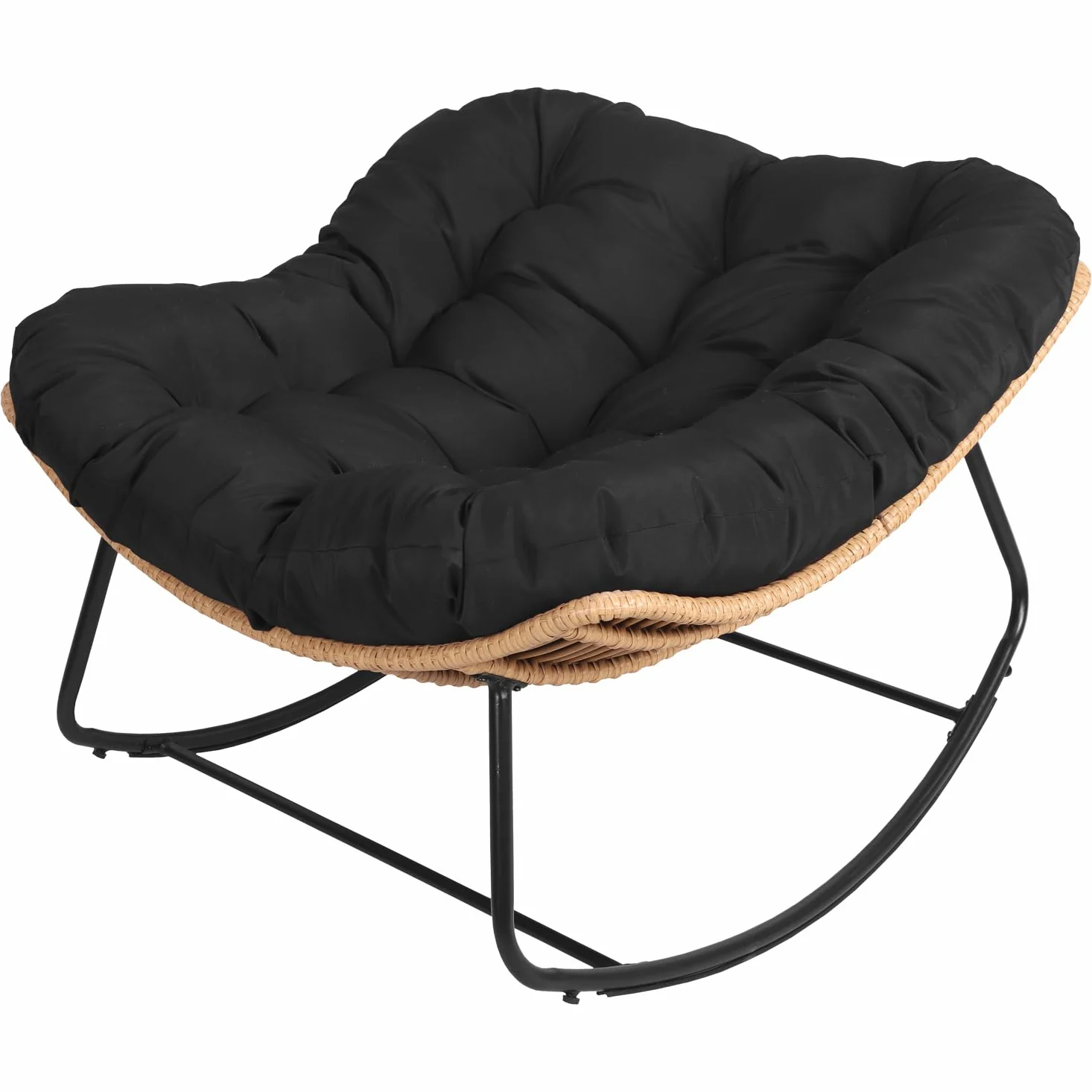 Happy Garden Mecedora de Mimbre sintético para Exterior con cojín Negro - Resistente a la Intemperie - Cómoda y Elegante - Cinta