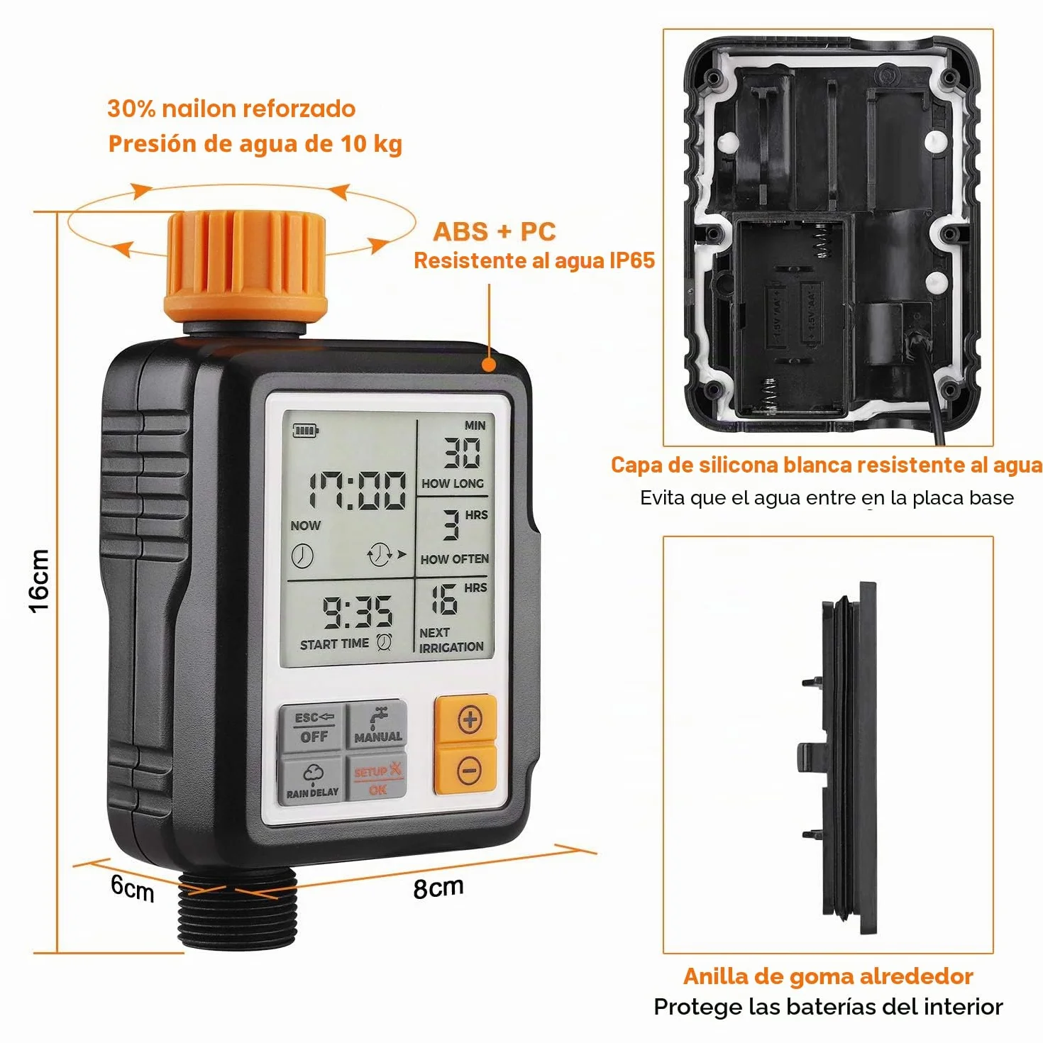 Johgee Temporizador de Riego Automatico Jardín, El Acoplamiento de Grifo de Agua ½ y ¾ Son Aplicables, Programa de Memoria Permanente, Programador de Riego Automático con Pantalla 3 ” LCD