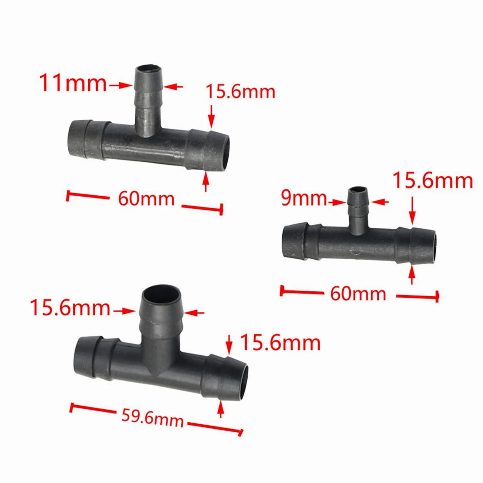 Adaptador de Conector de Utilidad Adaptador de Conector de Manguera 200 Piezas de Manguera Reductora de Presión en T de 1I2" a 8 Mm 10 Mm Conector de Púa en T de 1/2 Divisor Deua de 3 Vías/1I2 a 10Mm