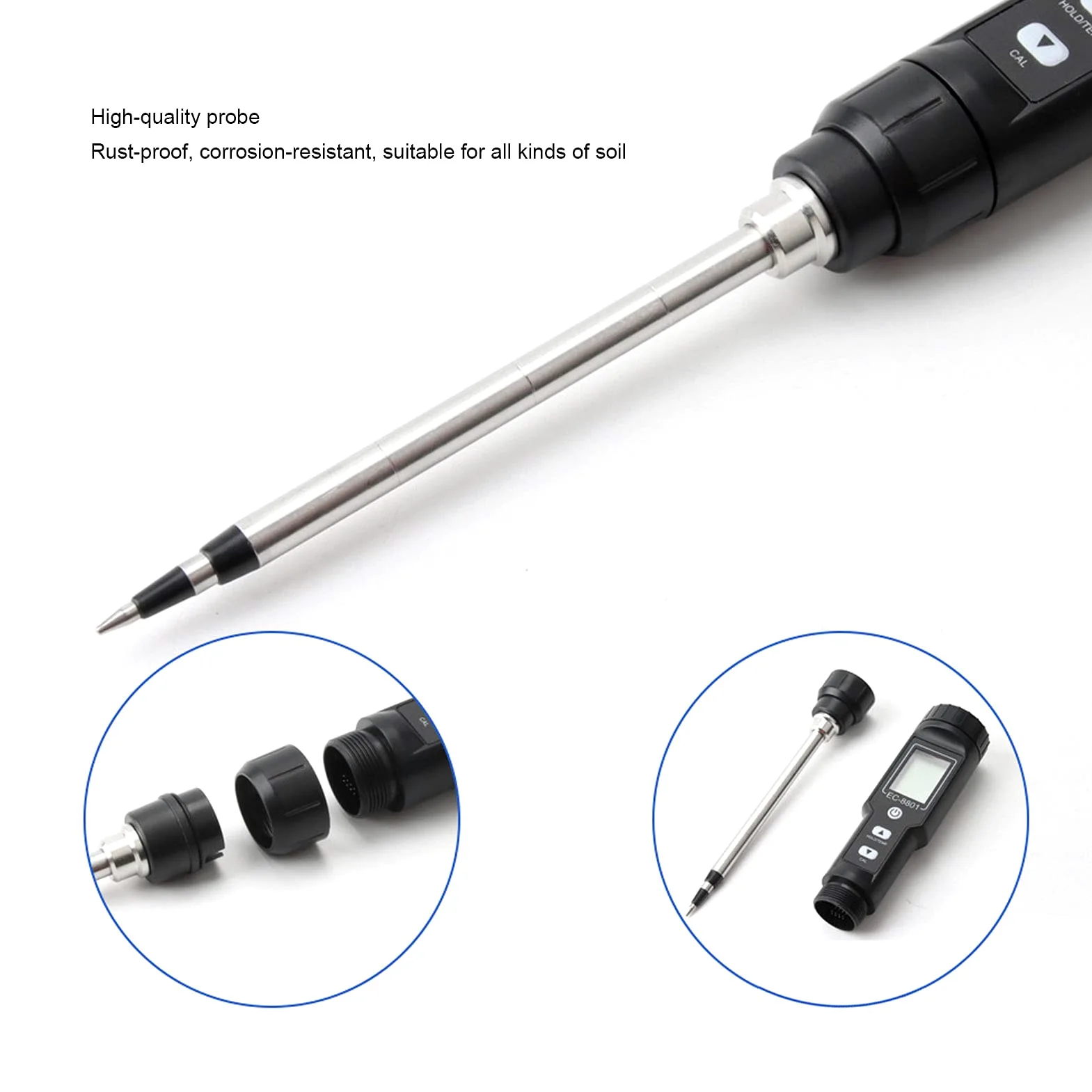 Tnfeeon Termómetro de Suelo Medidor de EC Mide EC de 0,00 a 10,00 Ms/cm y Temperatura de -22,0 °F a 176,0 °F para Jardineros Compacto 11,02 X 1,46 Pulgadas Impermeable Fácil Operación Ideal para