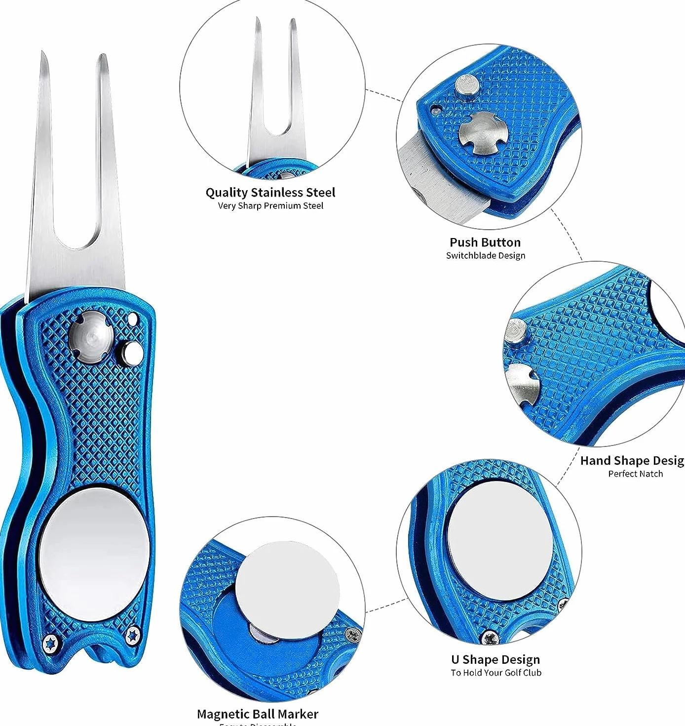 Kiuiom Golf Horquilla Arreglapiques Plegable 2PC Herramienta Reparación Divot Campo de Golf con Mosquetón