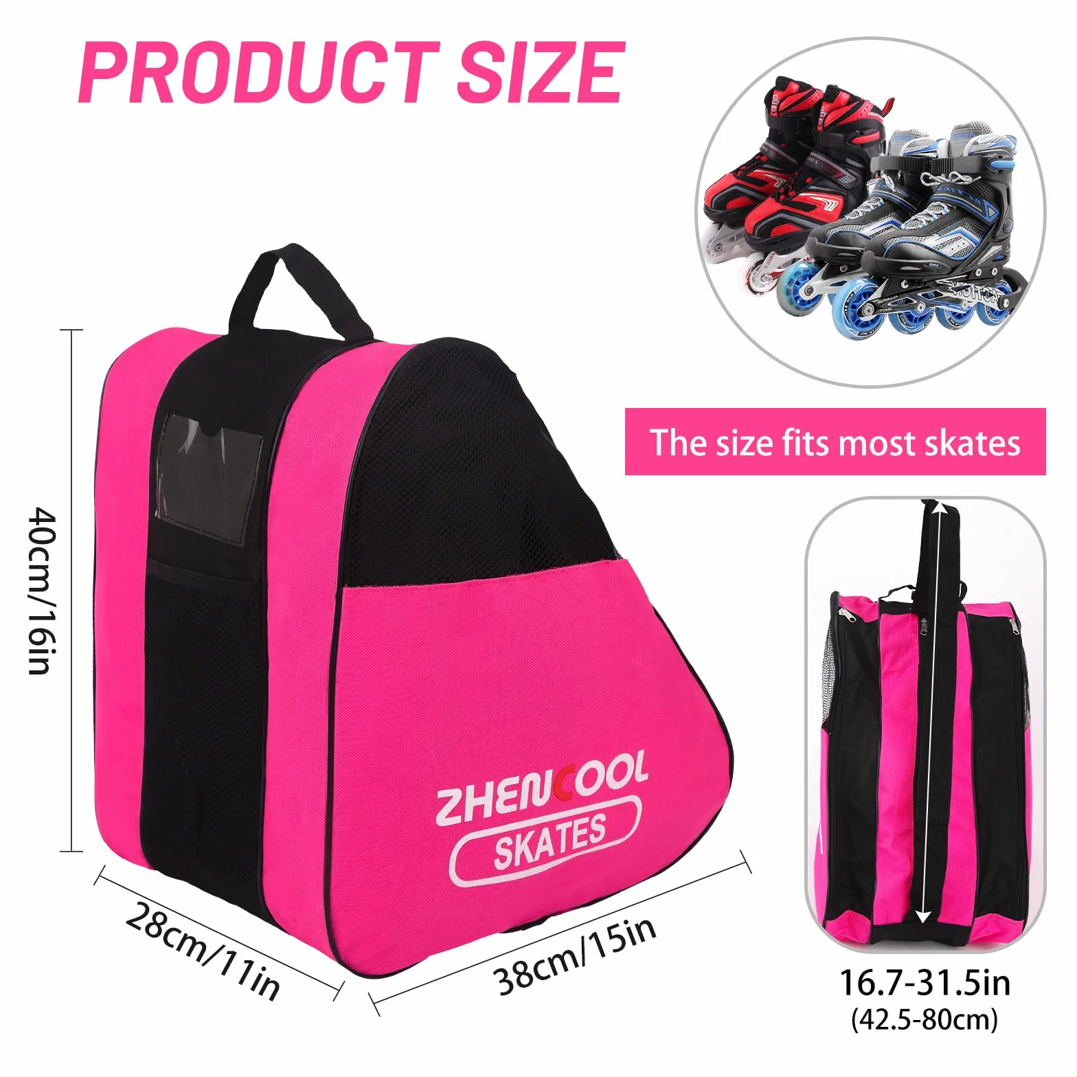 Mochila de Patinaje Bolsa para Patines en Línea Unisex con Correa Ajustable Rosa