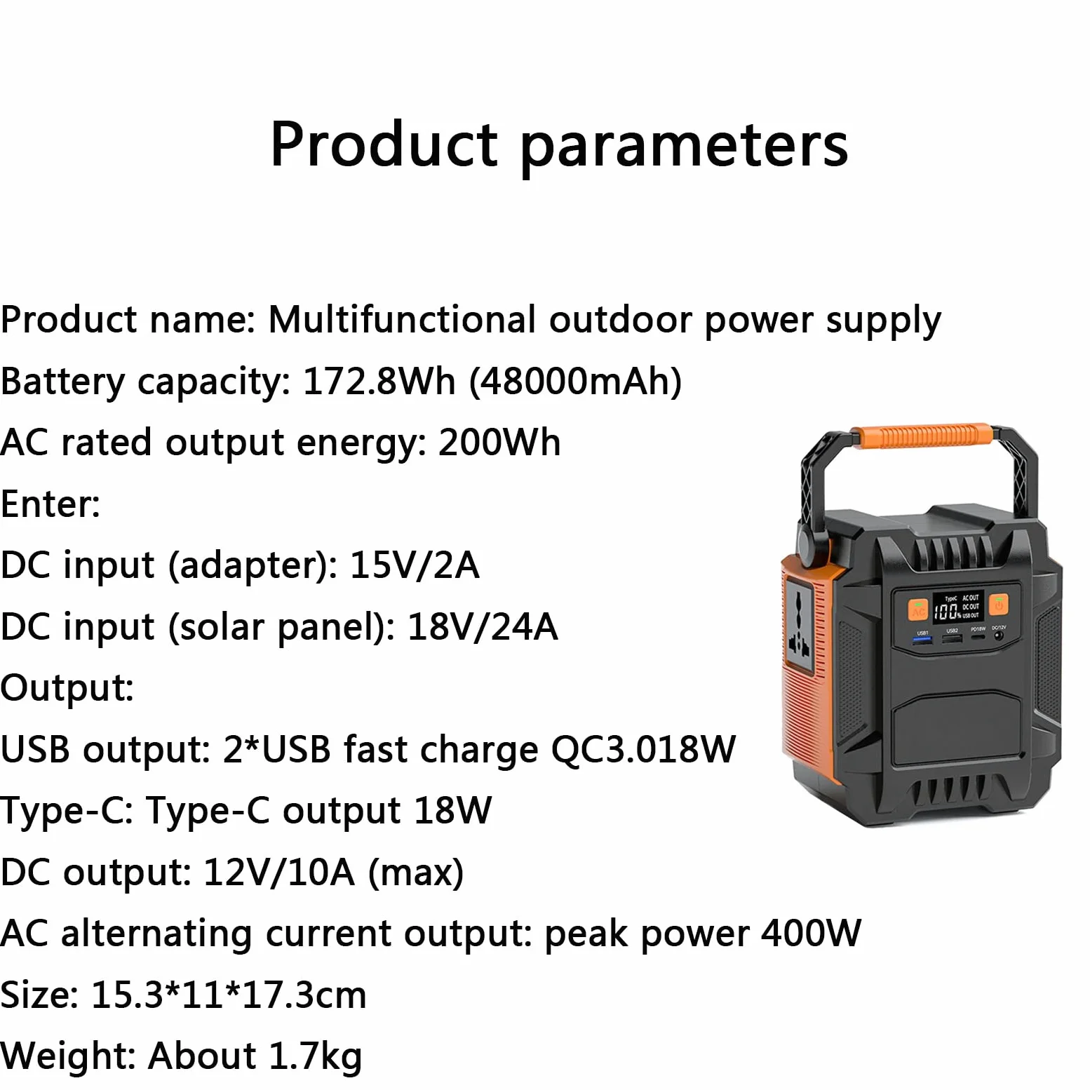 Estación Energía Portátil Batería Litio 200W/ 172,8Wh/ 48000mAh para Exteriores Salida De Ca De Onda Sinusoidal Pura De 110V/ 220V Apta para Camping Hogar Respaldo De Emergencia