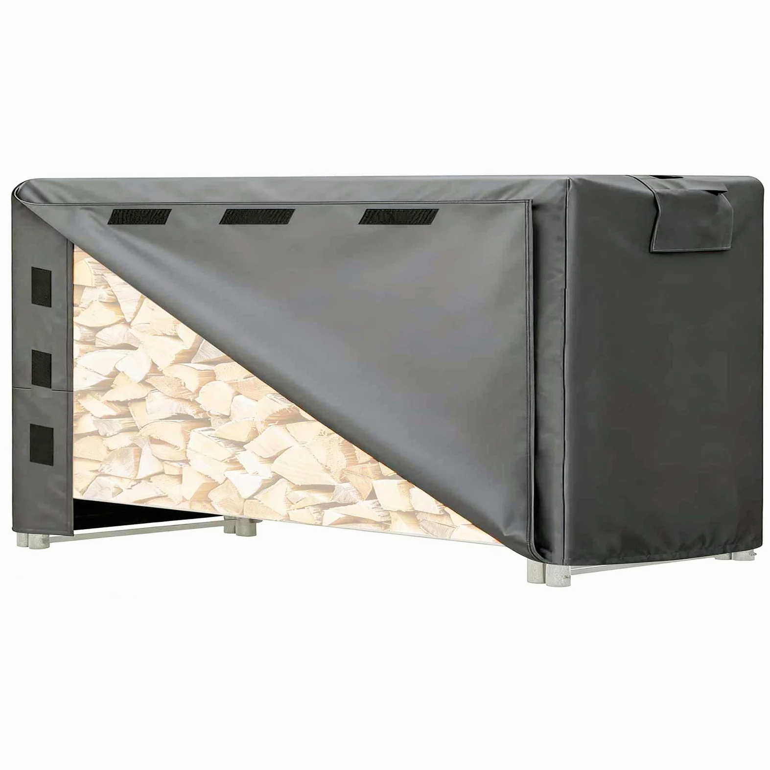 Funda para Estante de Leña, Funda Impermeable y Resistente para Estante de Madera 600D Fundas para Soportes de Leña para Exteriores Almacenamiento(Solo Funda, Sin Estante),Gris,366 cm