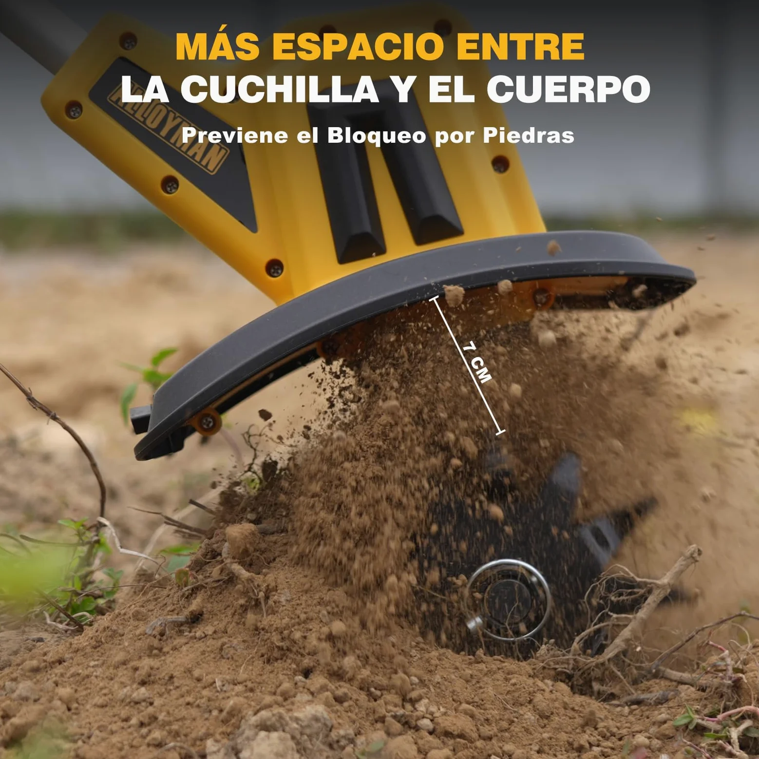 Alloyman Motoazada eléctrica de 20V MAX, cultivador de jardín, 360 RPM, con 2 baterías de 4,0 Ah y Cargador, Ancho de Trabajo de 23 cm, Profundidad de 17 cm, motoazada para Suelos