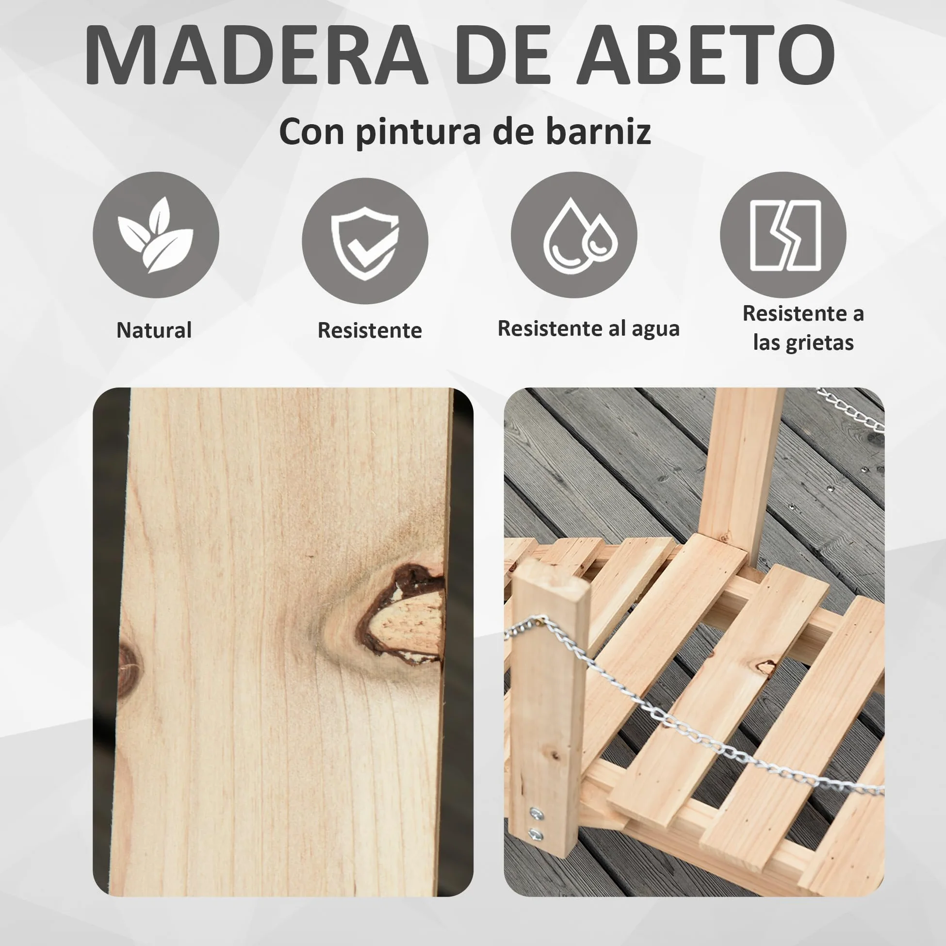 Outsunny Puente de Jardín de Madera con Pasamanos de Cadenas Metálicas Decorativo 100x32x48 cm