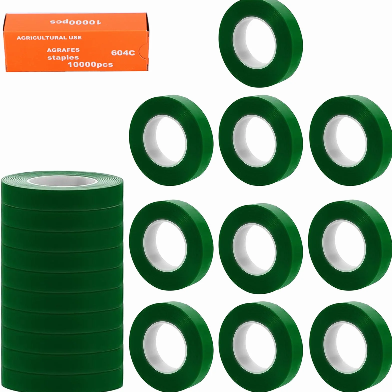 Cinta para encuadernación de plantas, herramienta con 20 rollos de cinta adhesiva, 1 caja de grapas, cintas para atar plantas, embalaje de jardín, poda de verduras y máquina de encadenamiento
