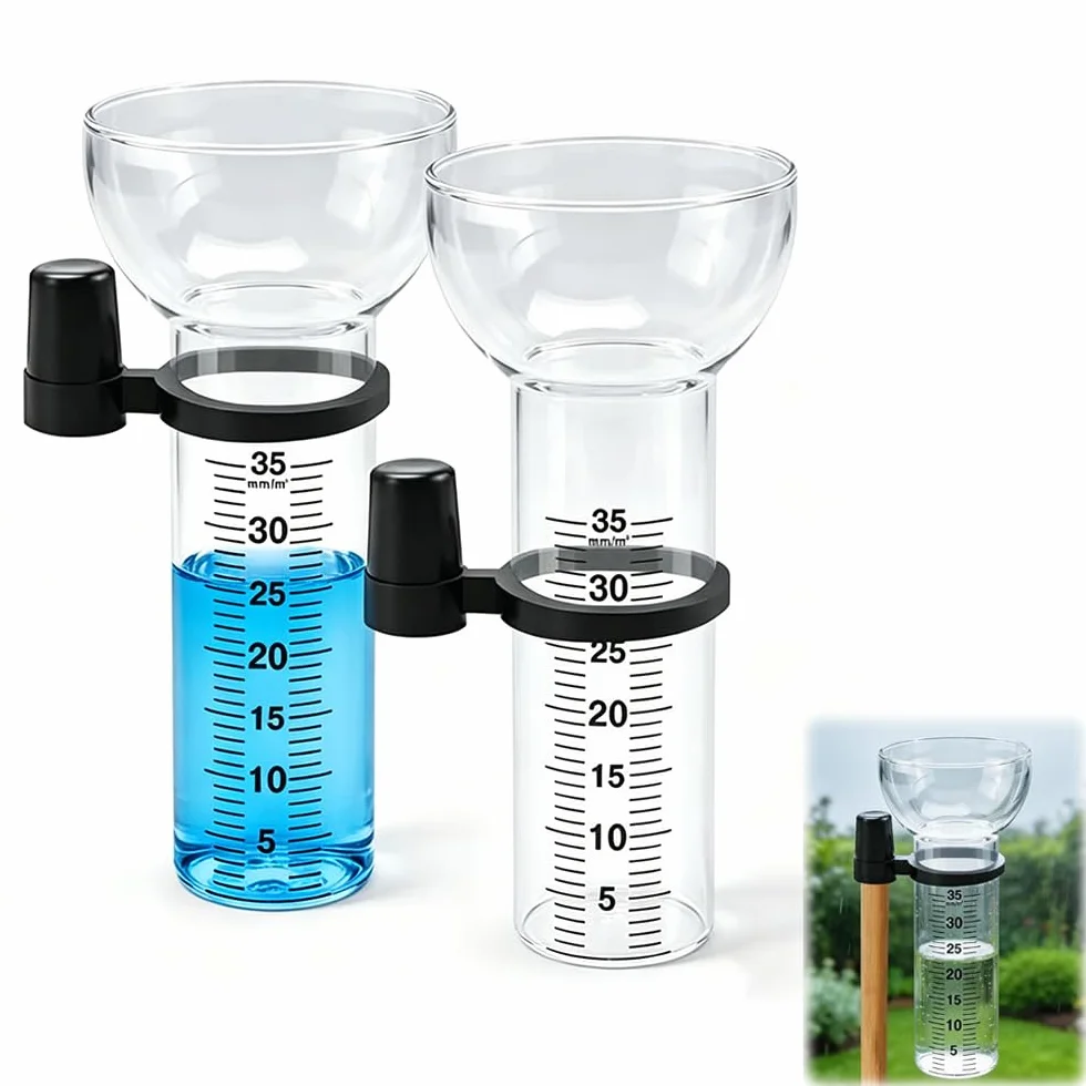 2 Piezas Pluviómetro De Cristal, Pluviómetro A Prueba De Helada de 35 mm, Vidrio de Repuesto para Pluviómetros con Soporte, Pluviómetros en Forma de Embudo para Medición De Agua De Lluvia