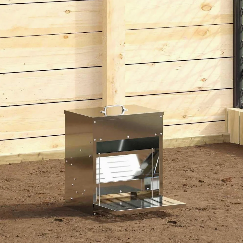 Comedero para patadas de pollo de acero galvanizado de 33 x 42 x 40 cm, resistente a la intemperie con capacidad de 10 kg para interior y exterior, estación de alimentación protectora con
