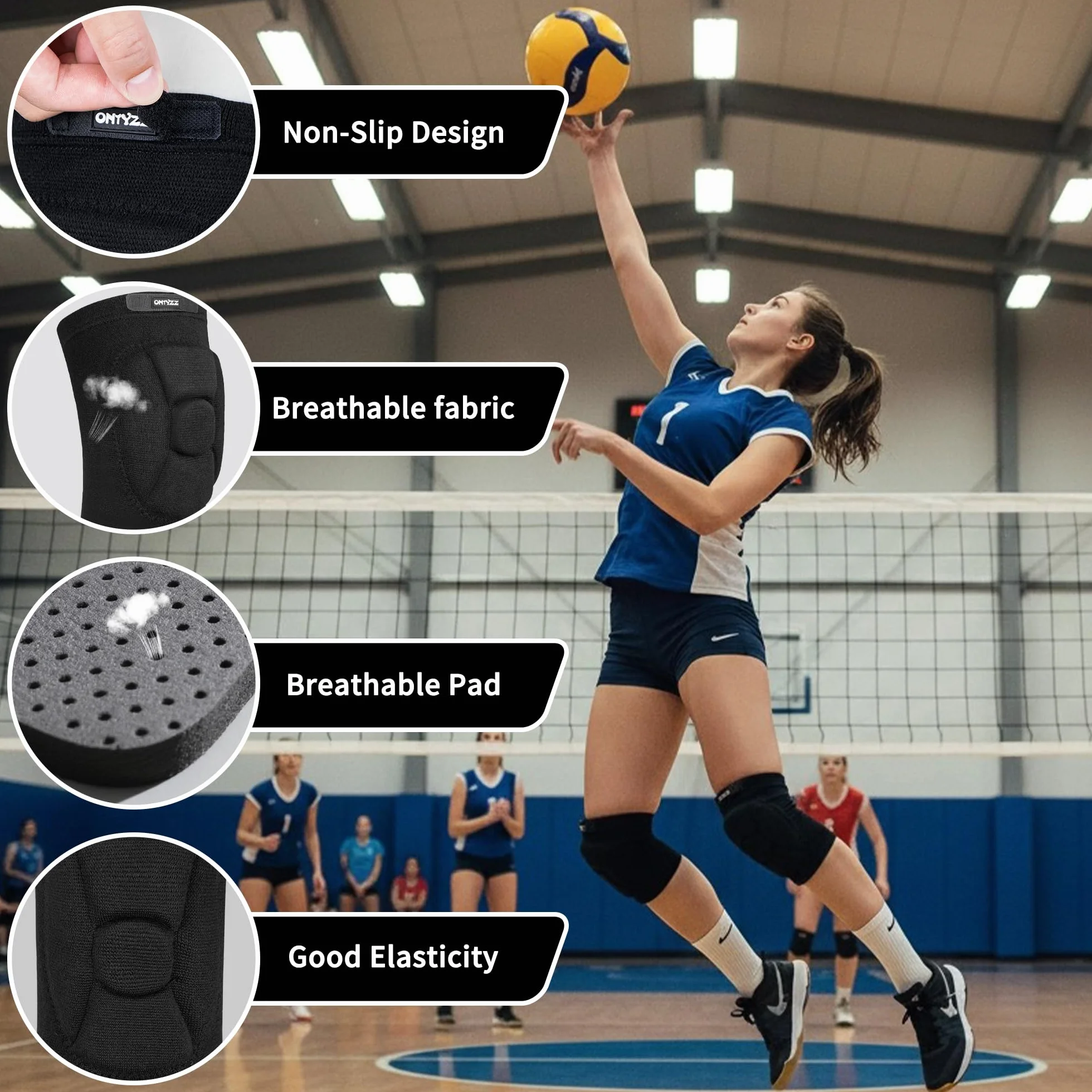 ONTYZZ Rodilleras de Voleibol Transpirables Elásticas 1 Par