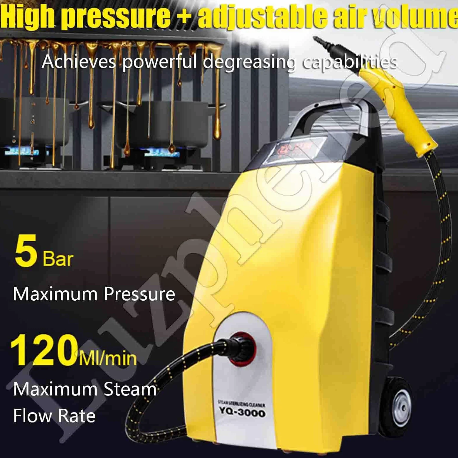 Hidrolimpiadora de Vapor de Alta presión de 3000 W, con Tanque de Agua de 3.5 L, para Uso doméstico y en Autos, Limpia eficazmente Pisos, tapicería, Azulejos y más Yellow