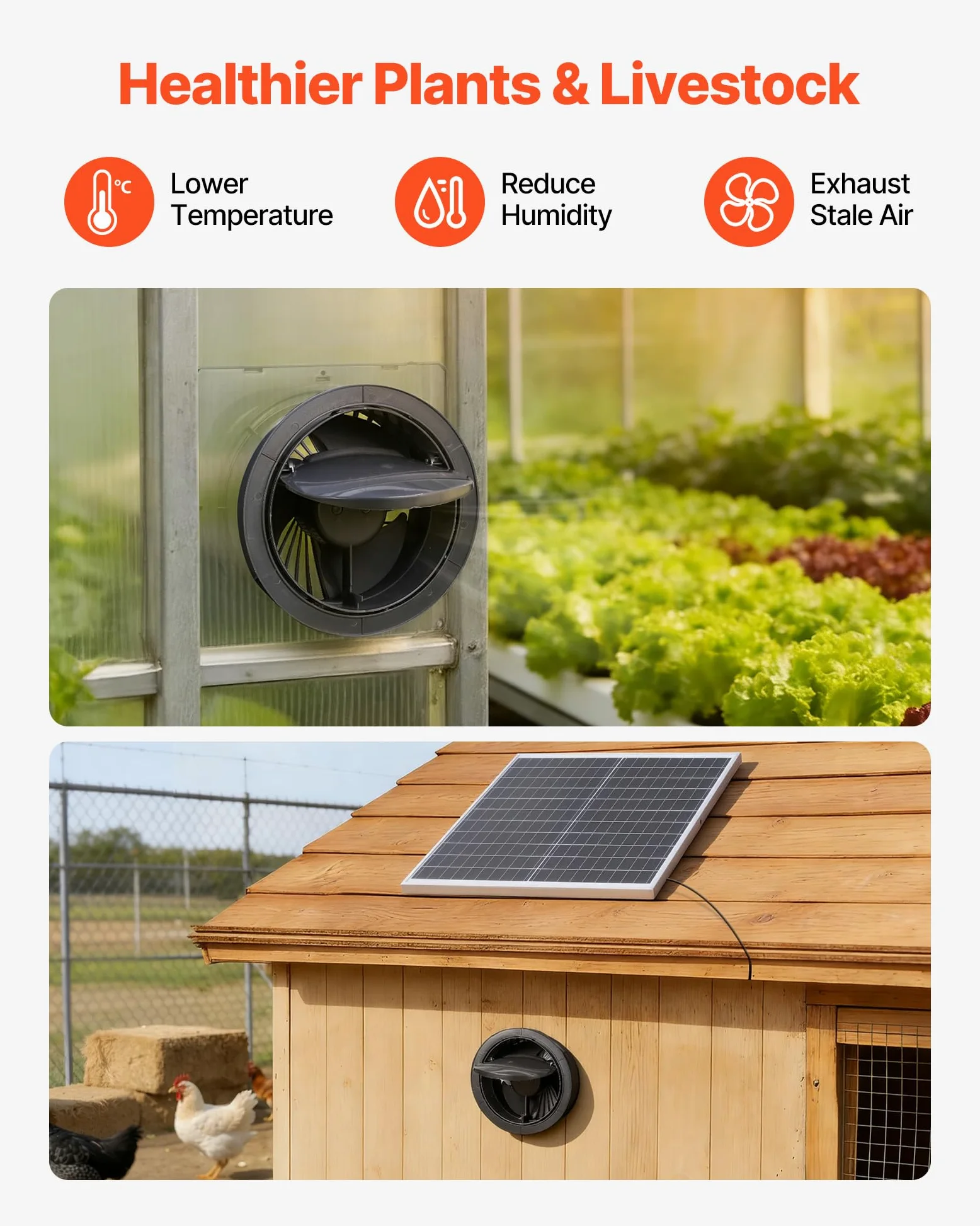 VEVOR Ventilador Solar con Flujo de Aire de 374 m³/h, Panel Solar 25 W Ajustable, Velocidad de 2030 RPM, Intercambio de Aire para Invernadero, Gallinero, Carpa de Cultivo, Montaje en Suelo Techo Pared