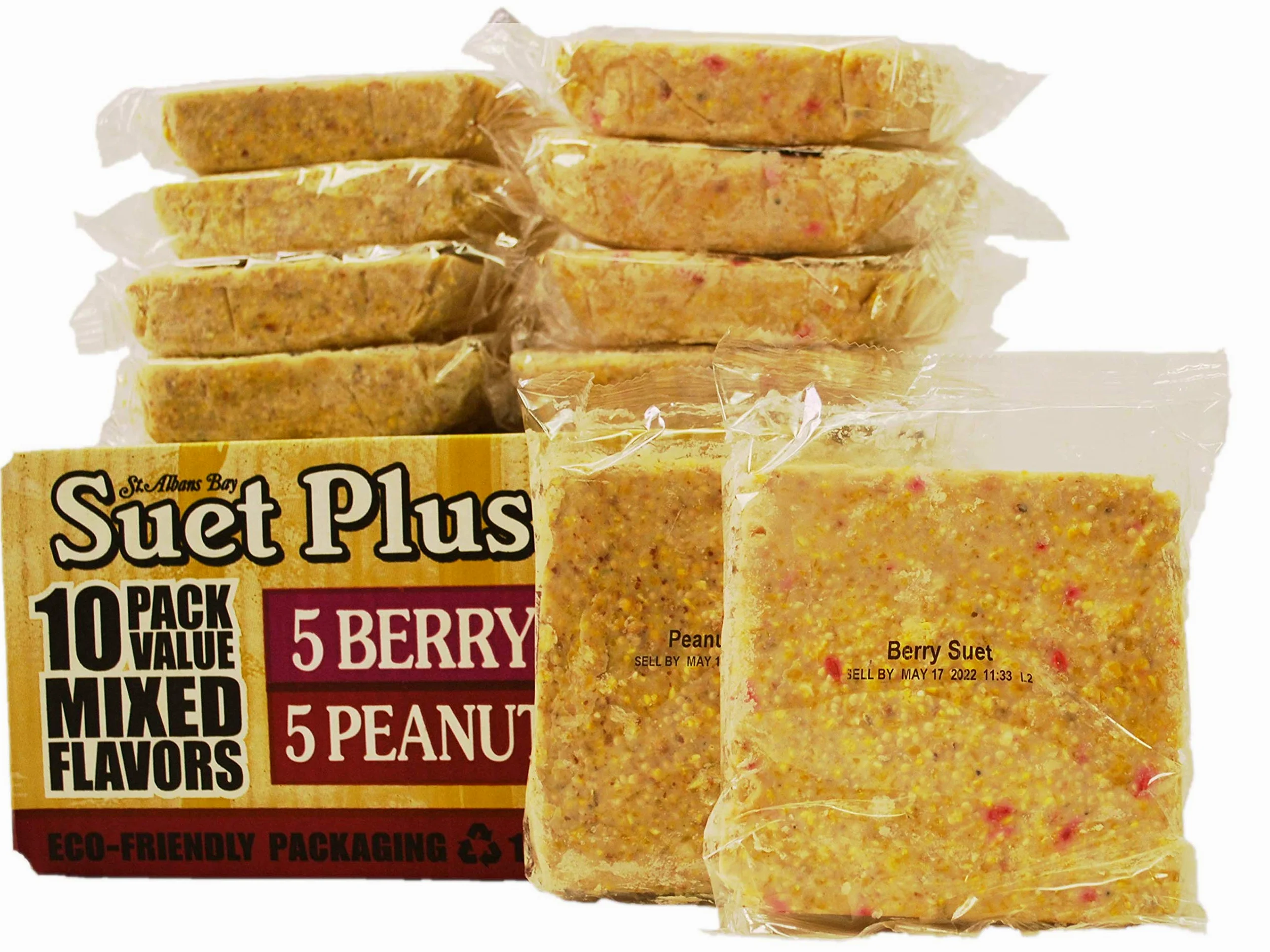 ST. ALBANS BAY SUET PLUS Paquetes variados de pastel de sebo | 11 onzas de pasteles de sebo de pájaro silvestre | (maní y bayas, paquete de 10)