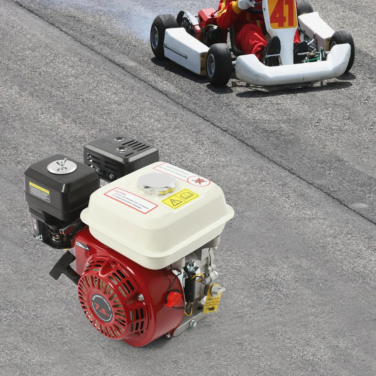 Motor de gasolina de 4 tiempos, 7,5 CV, motor estacionario, motor de kart | Motor de accionamiento con arranque por cable y sensor de aceite, ideal para limpiador de alta presión Go-Kart 3600 rpm